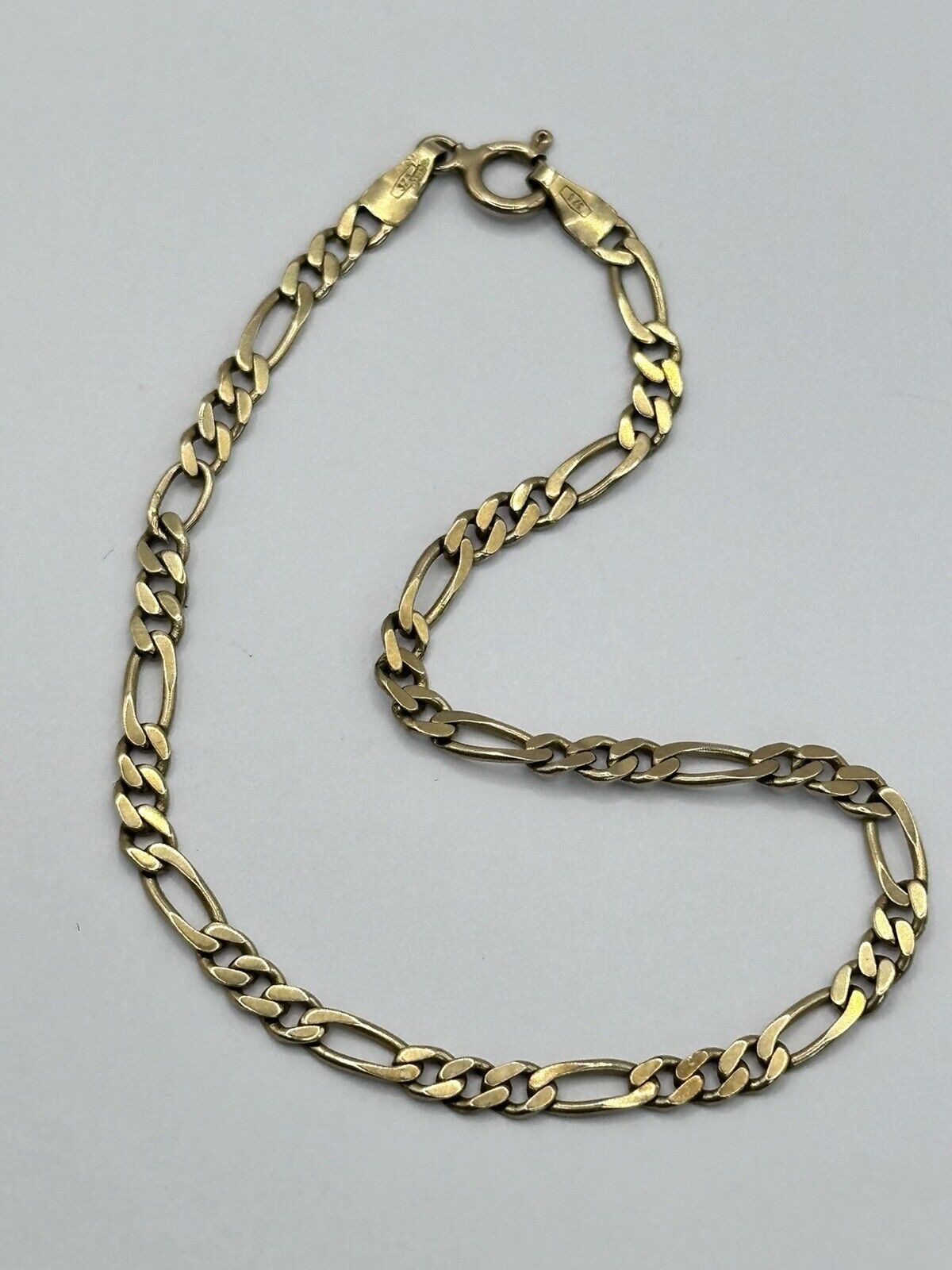 Vintage 9ct Gold Heart Figaro Chain Bracelet 7.89g