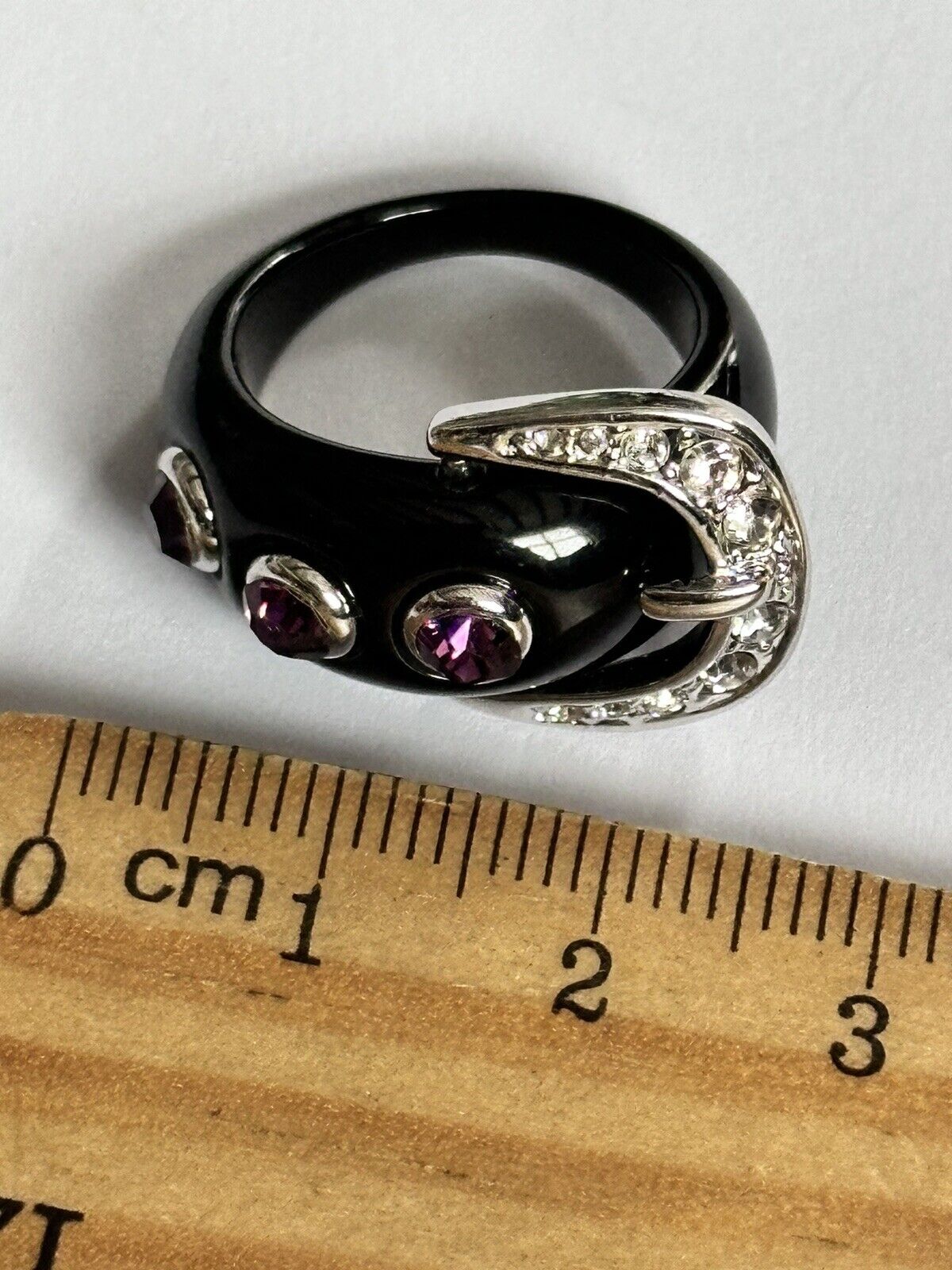 Vintage Black Band Purple Stone Buckle Ring