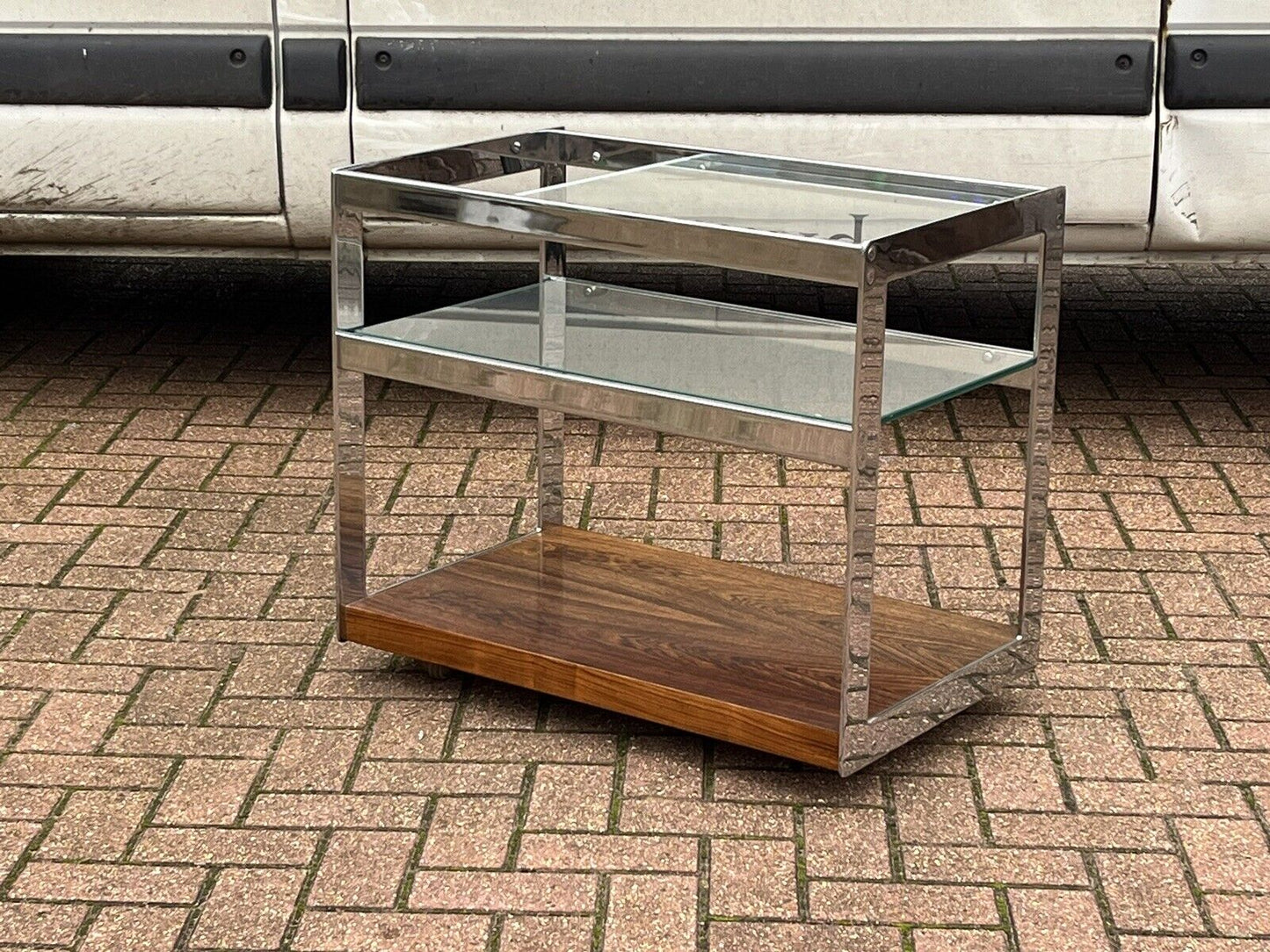 Mid Century Glass And Chrome Cocktail trolley by Richard Young