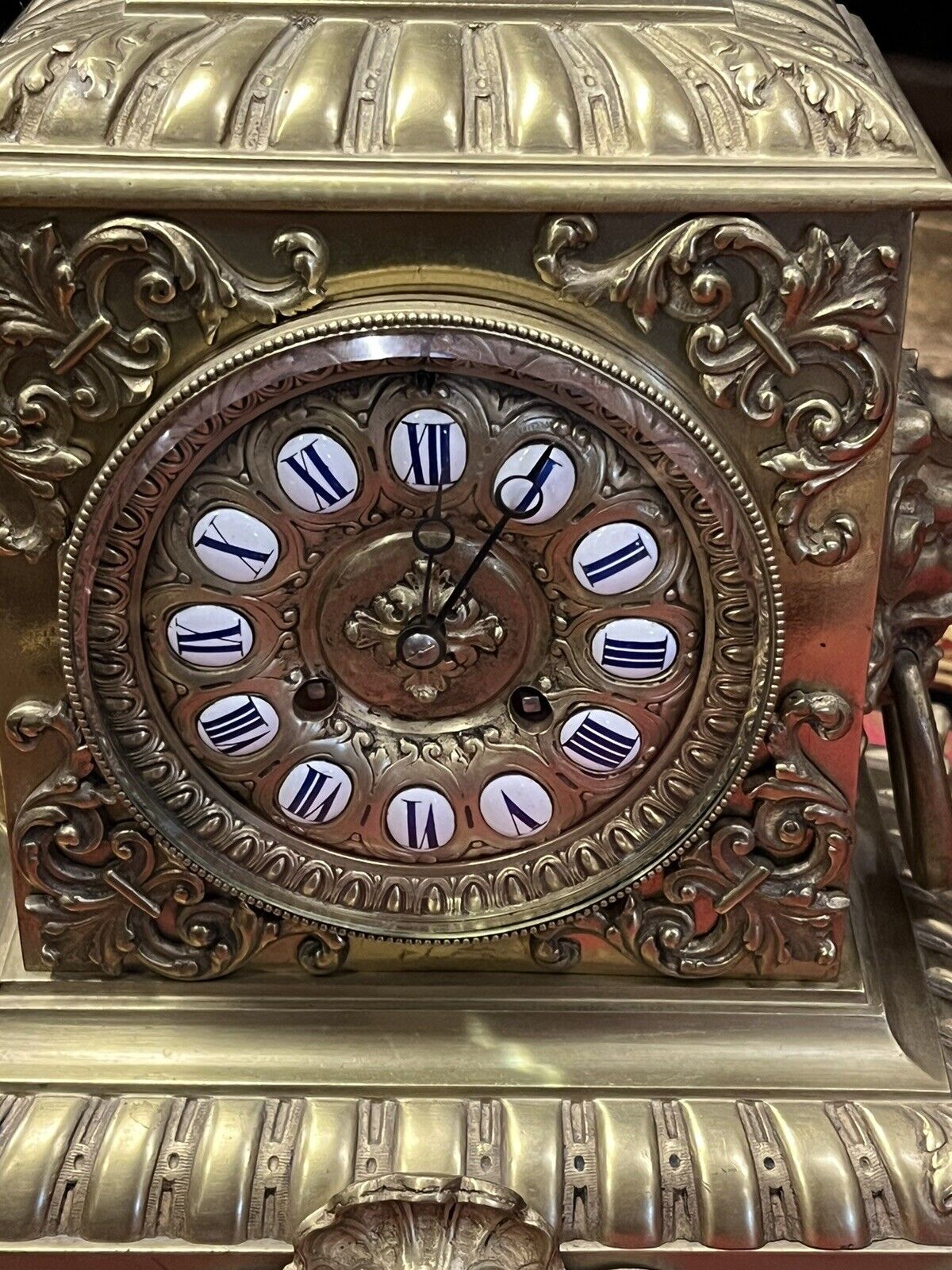 Victorian Brass Clock, Superb Quality, Chimes In A Bell, With Key And Pendulum