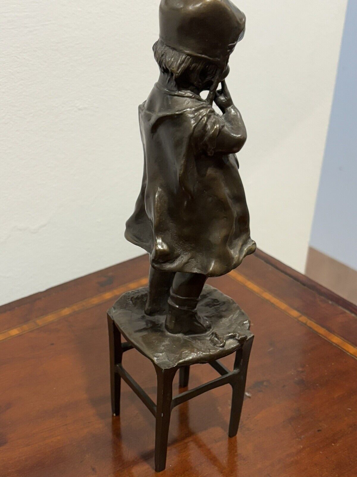 Bronze Girl Standing On A Chair, Signed To Base.