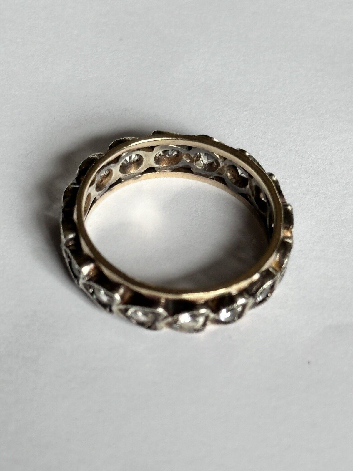 Vintage 9ct Yellow And White Gold Hearts Paste Eternity Ring