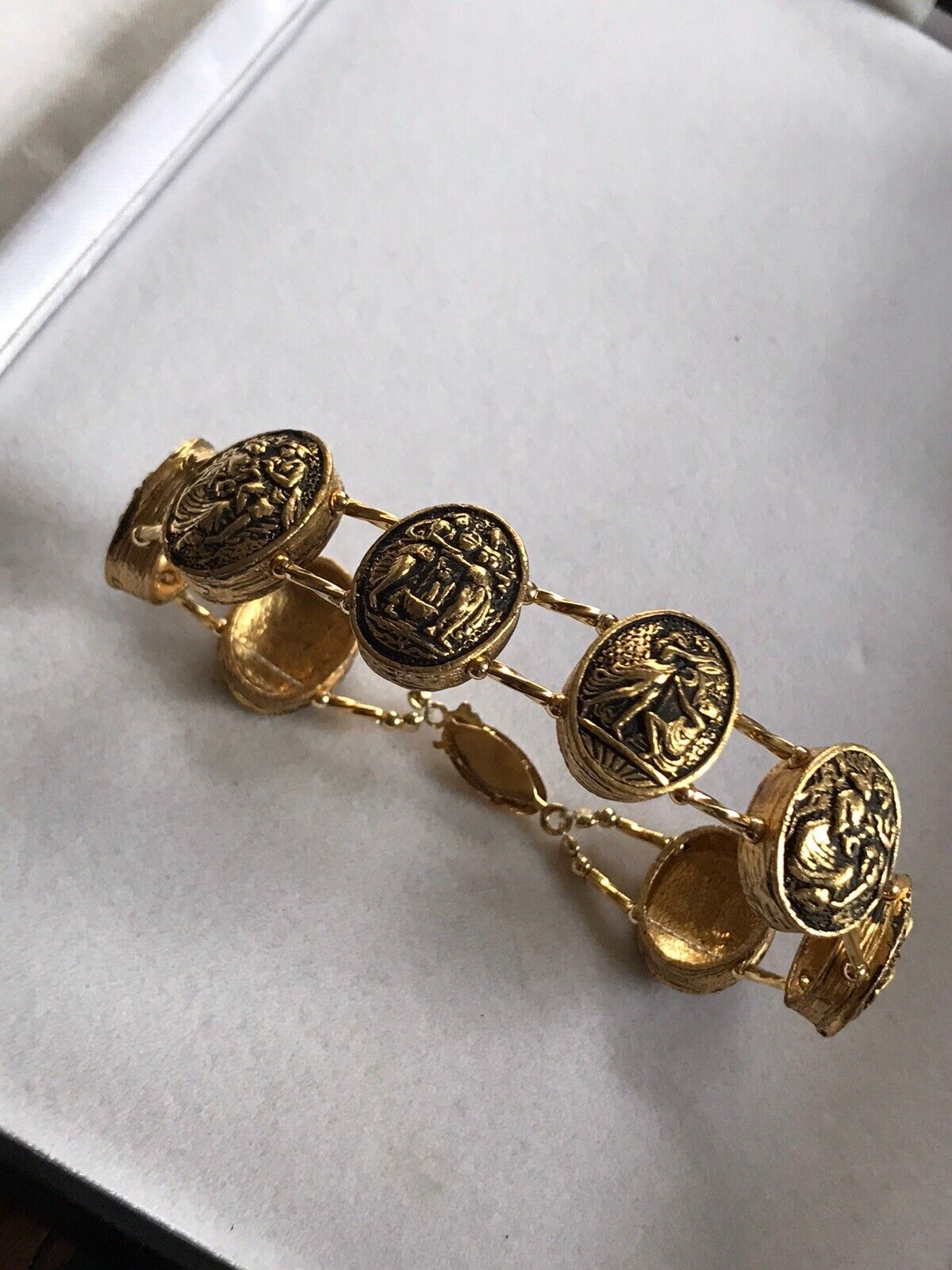 Vintage Gold Tone Etruscan Roman Gods Bracelet