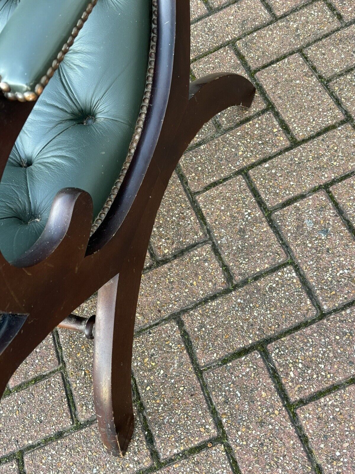 Pair Of Green Leather Buttoned Back Armchairs. Slipper Chairs/ Reading Chairs