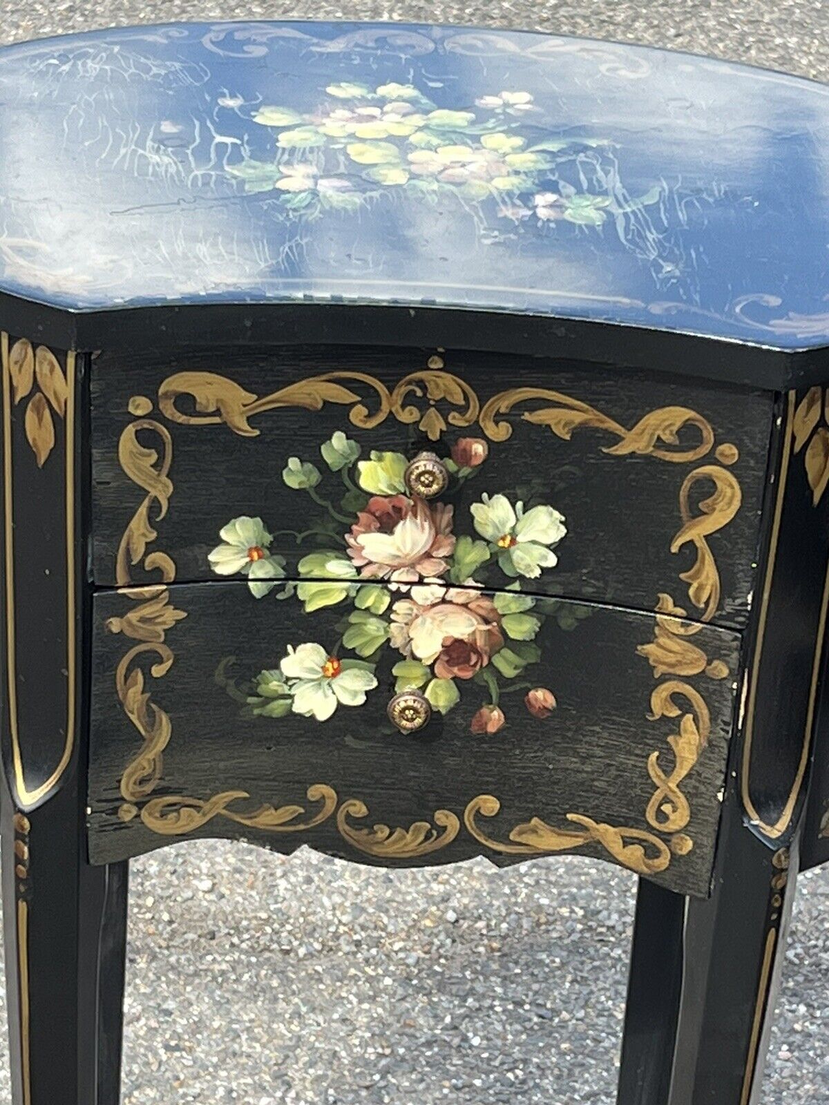 Pair Of Bedside Cabinets. Lamp Tables. Side Tables. Decorated With Flowers