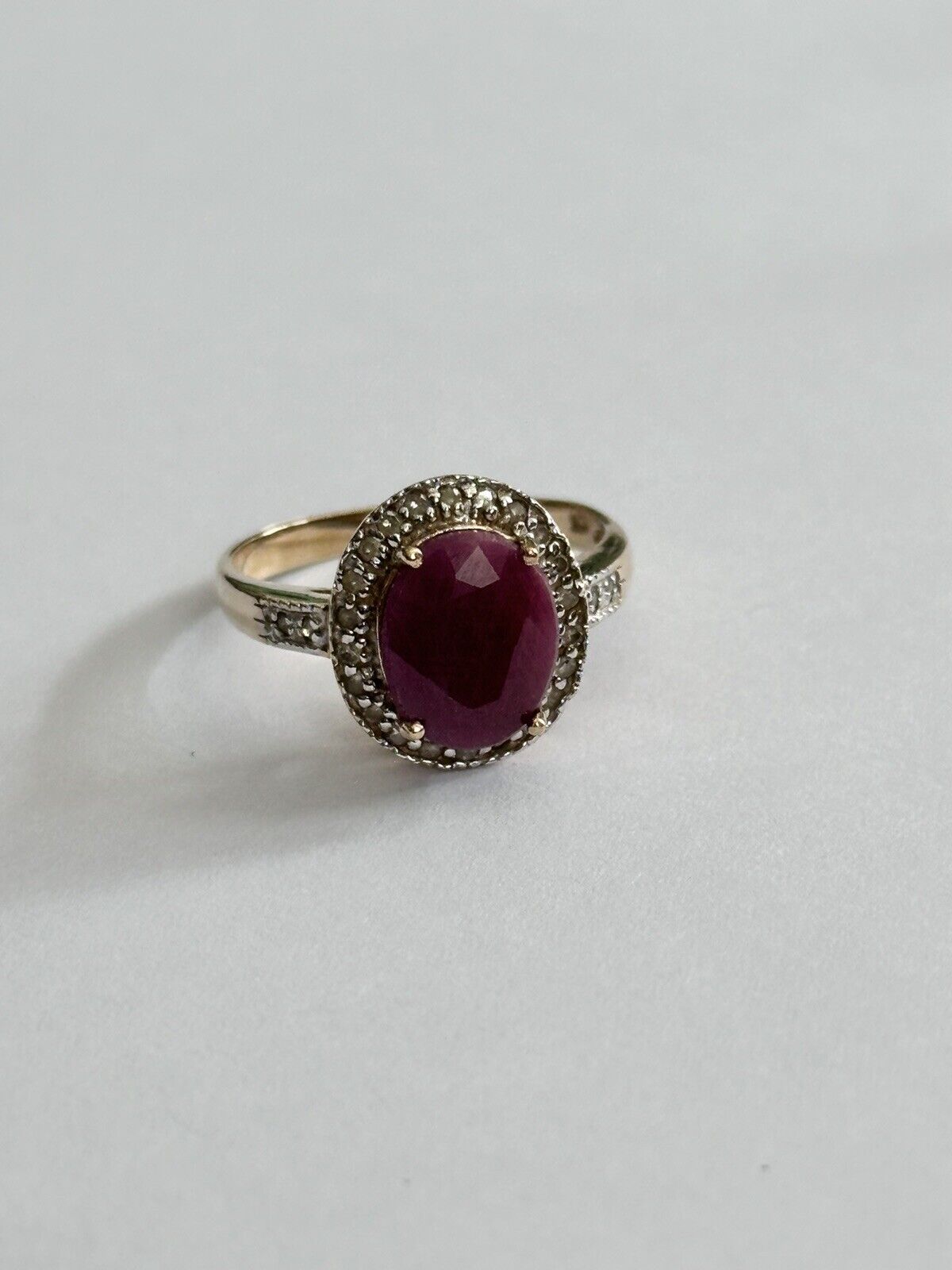 Vintage Elegant 10ct Gold Ruby And Diamond Halo Ring