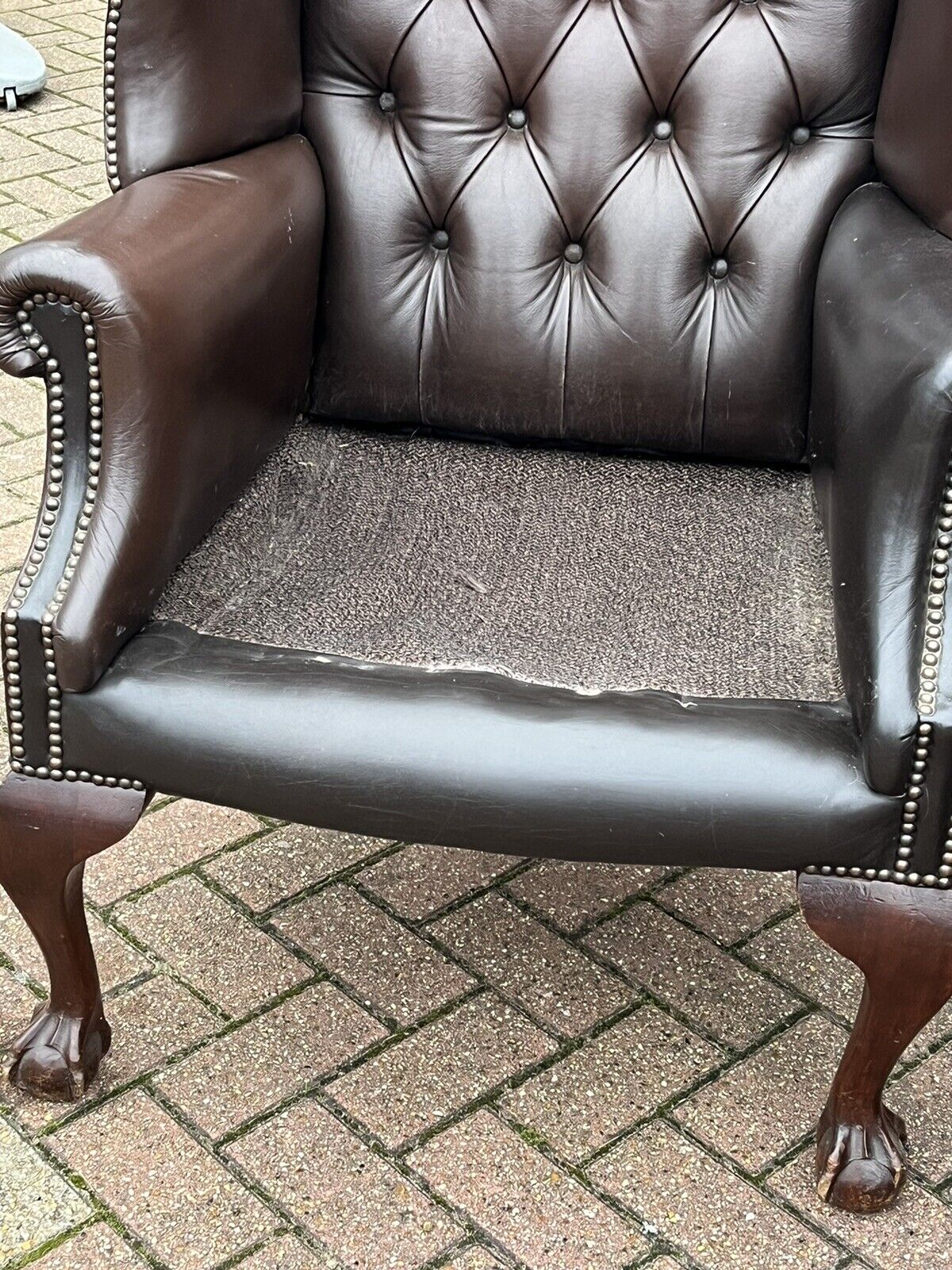 Pair Of Brown Leather Armchairs. Good Quality, Buttoned Backs.