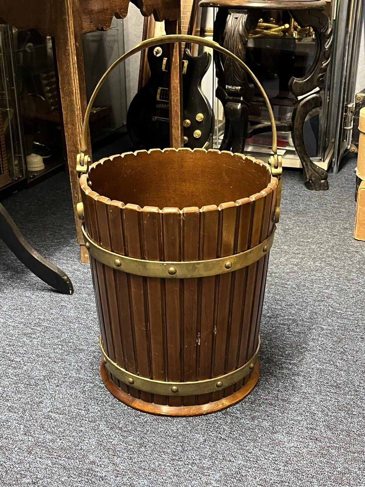 Peat Bucket, Brass Bound & Mahogany. Log Bucket