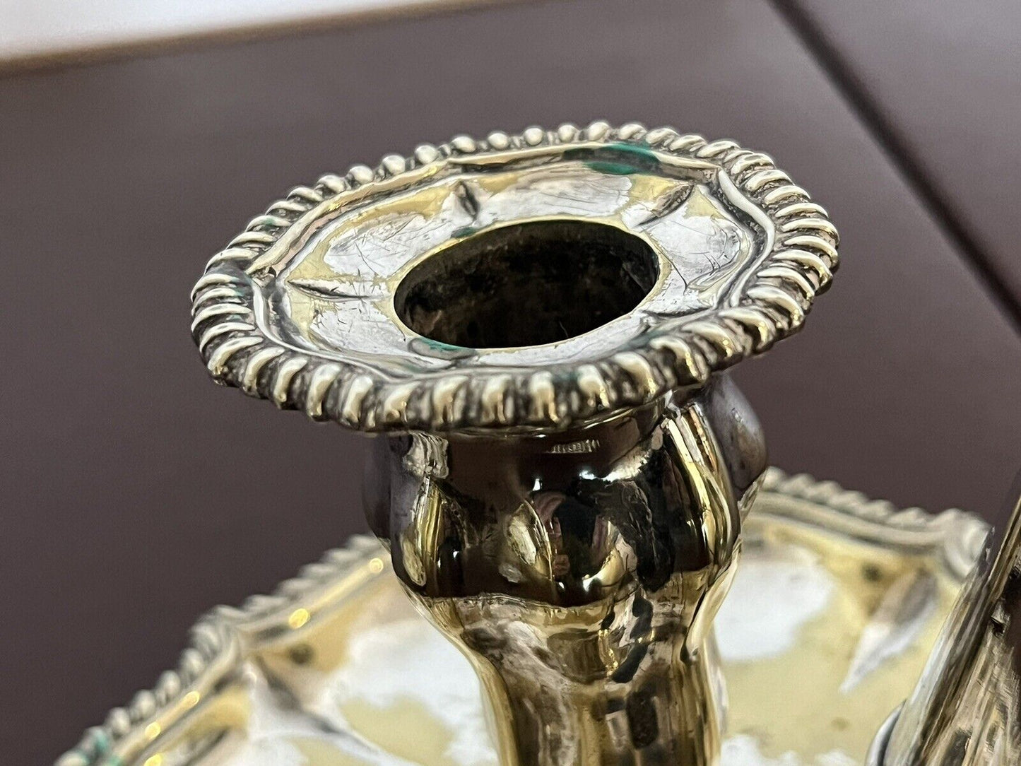 Pair Of Antique Silver Plate Candlesticks With Snuffers.