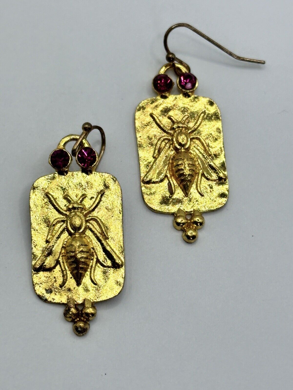 Vintage Gold Tone Bee Bug Drop Earrings