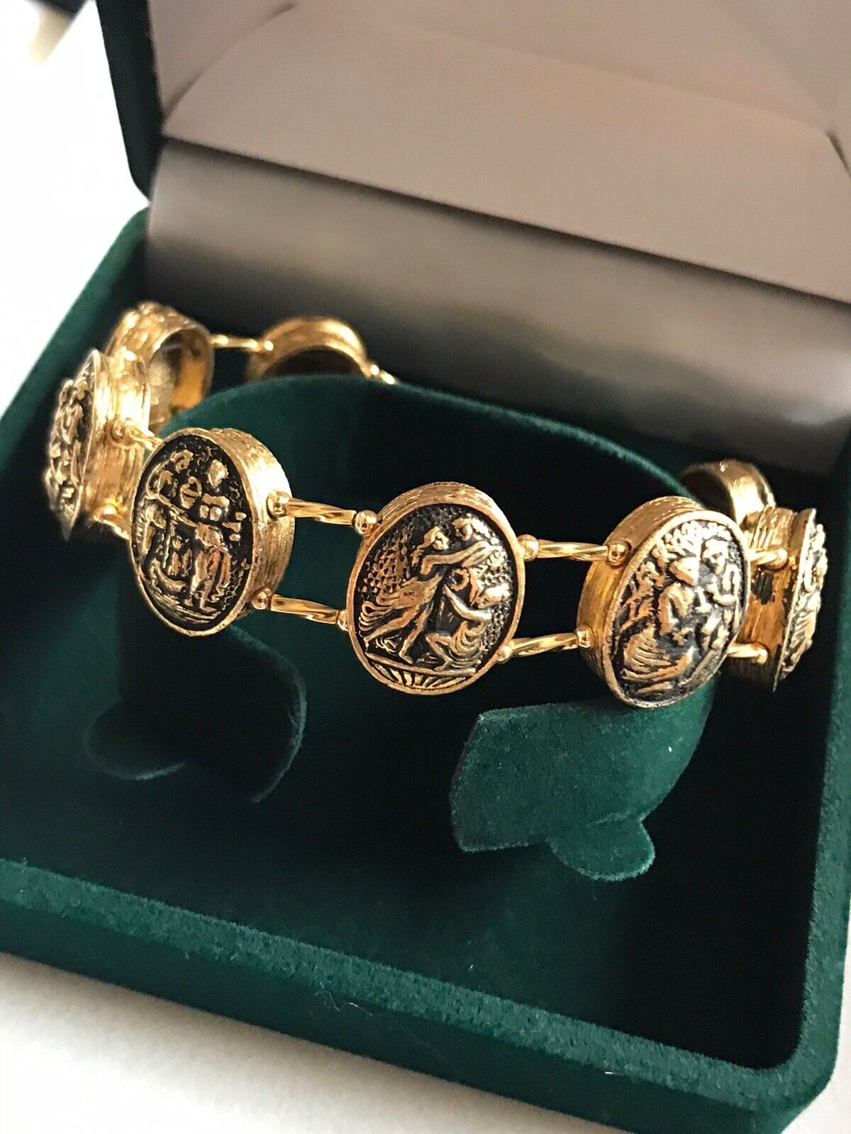 Vintage Gold Tone Etruscan Roman Gods Bracelet