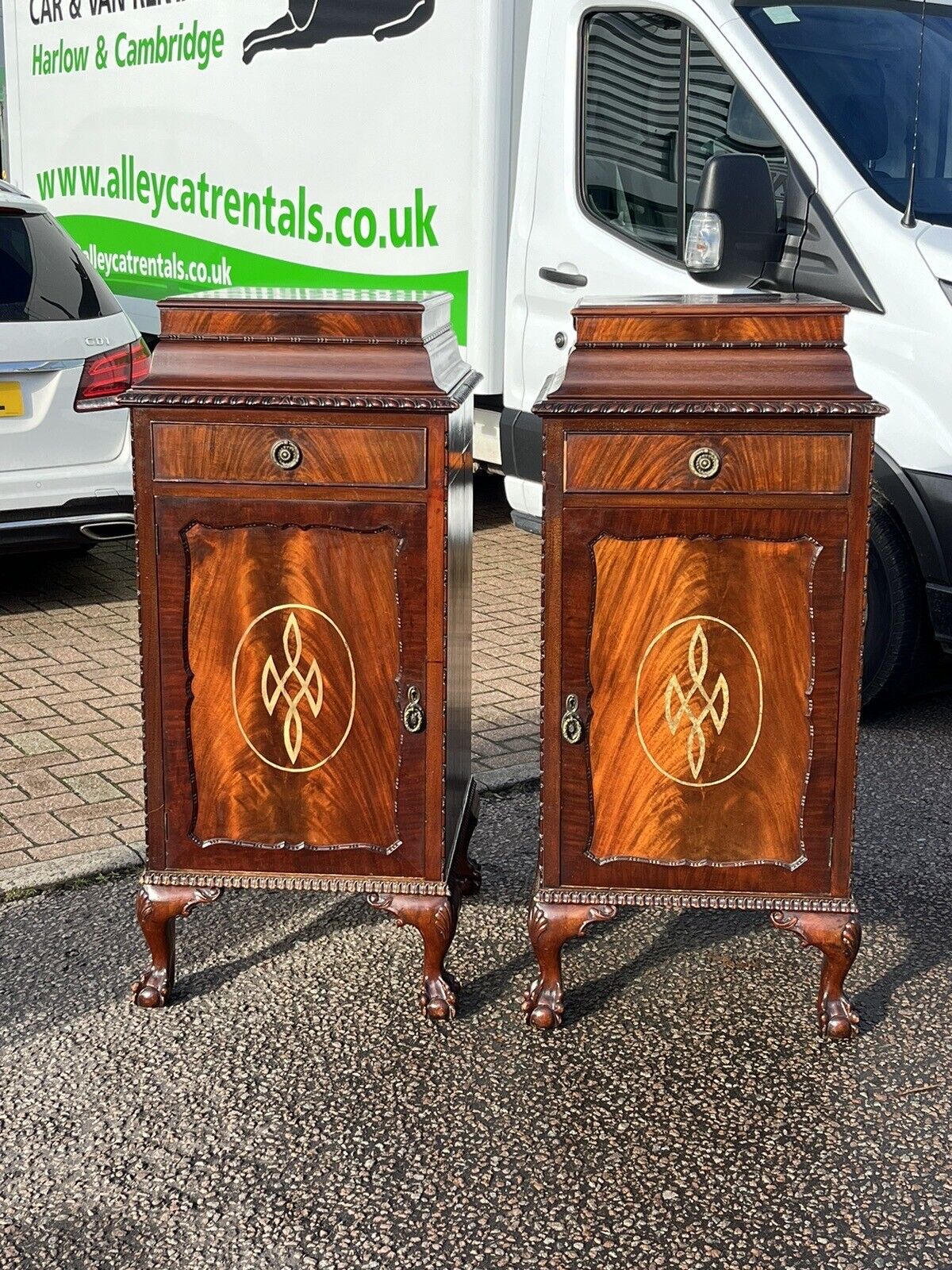 Antique Mahogany Pair Of Wine Celleratte Cabinets With Scottish Crest