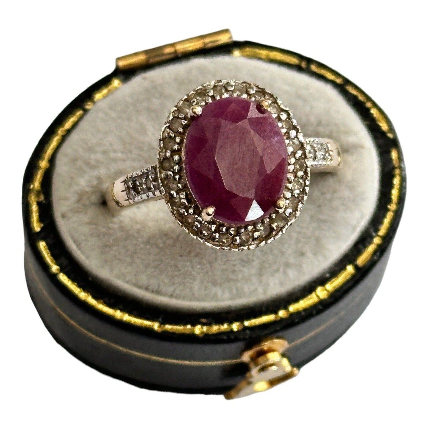 Vintage Elegant 10ct Gold Ruby And Diamond Halo Ring