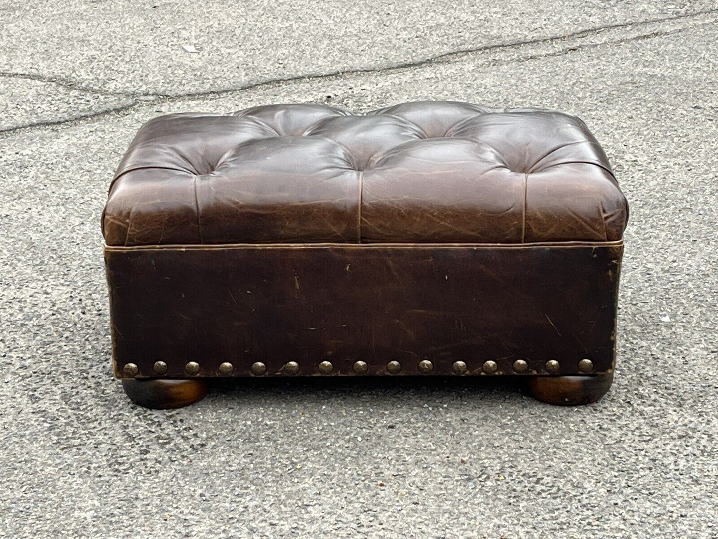 Large Brown Leather Foot Stool.