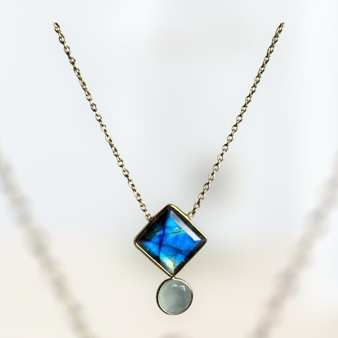 18k Gold Vermeil On 925 Silver Rainbow Labradorite Tourmaline Teardrop Necklace