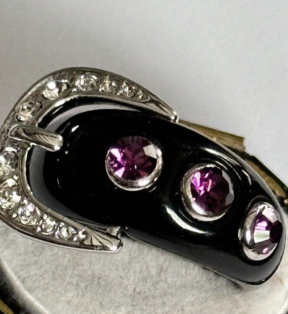 Vintage Black Band Purple Stone Buckle Ring