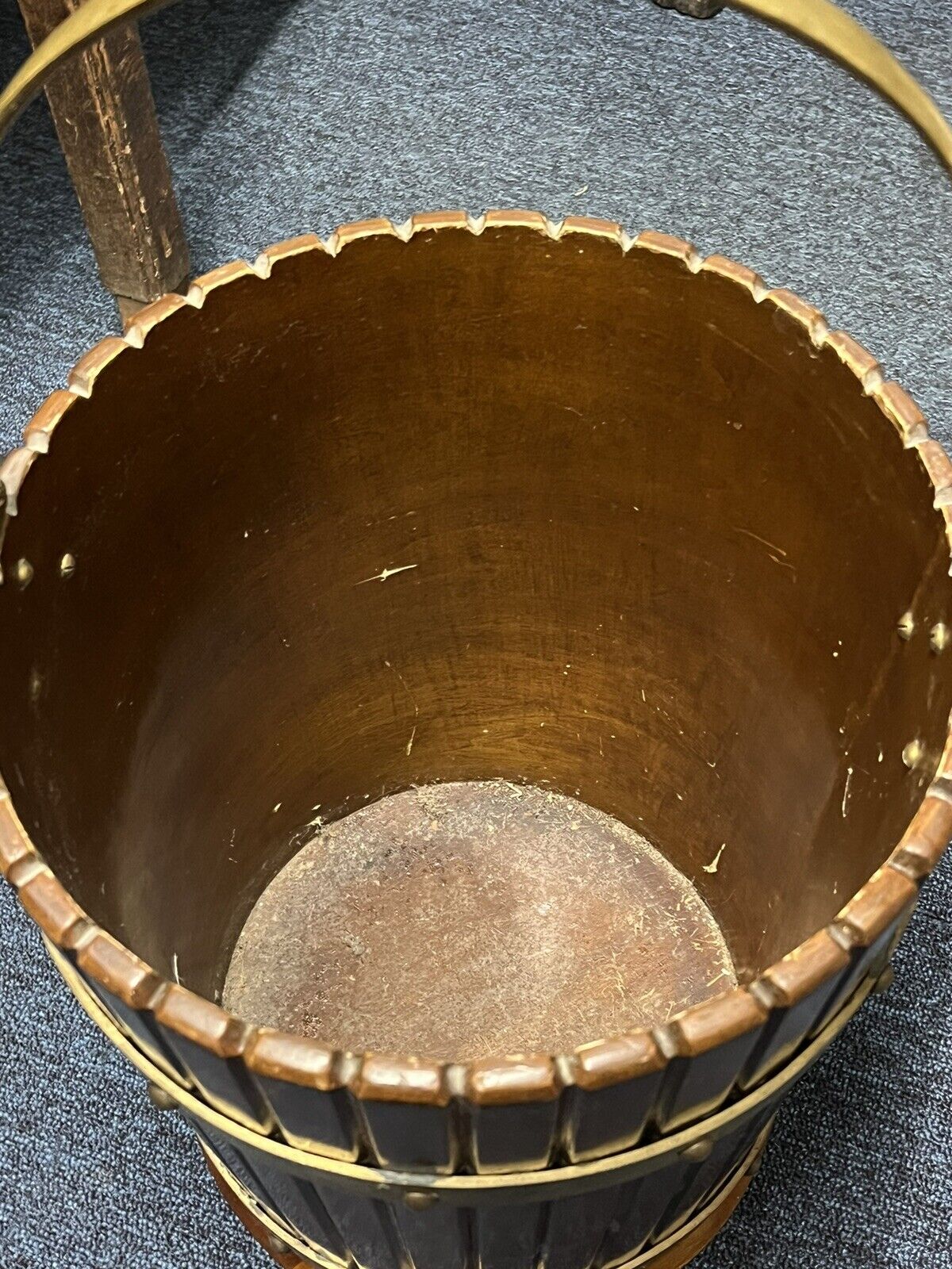 Peat Bucket, Brass Bound & Mahogany. Log Bucket