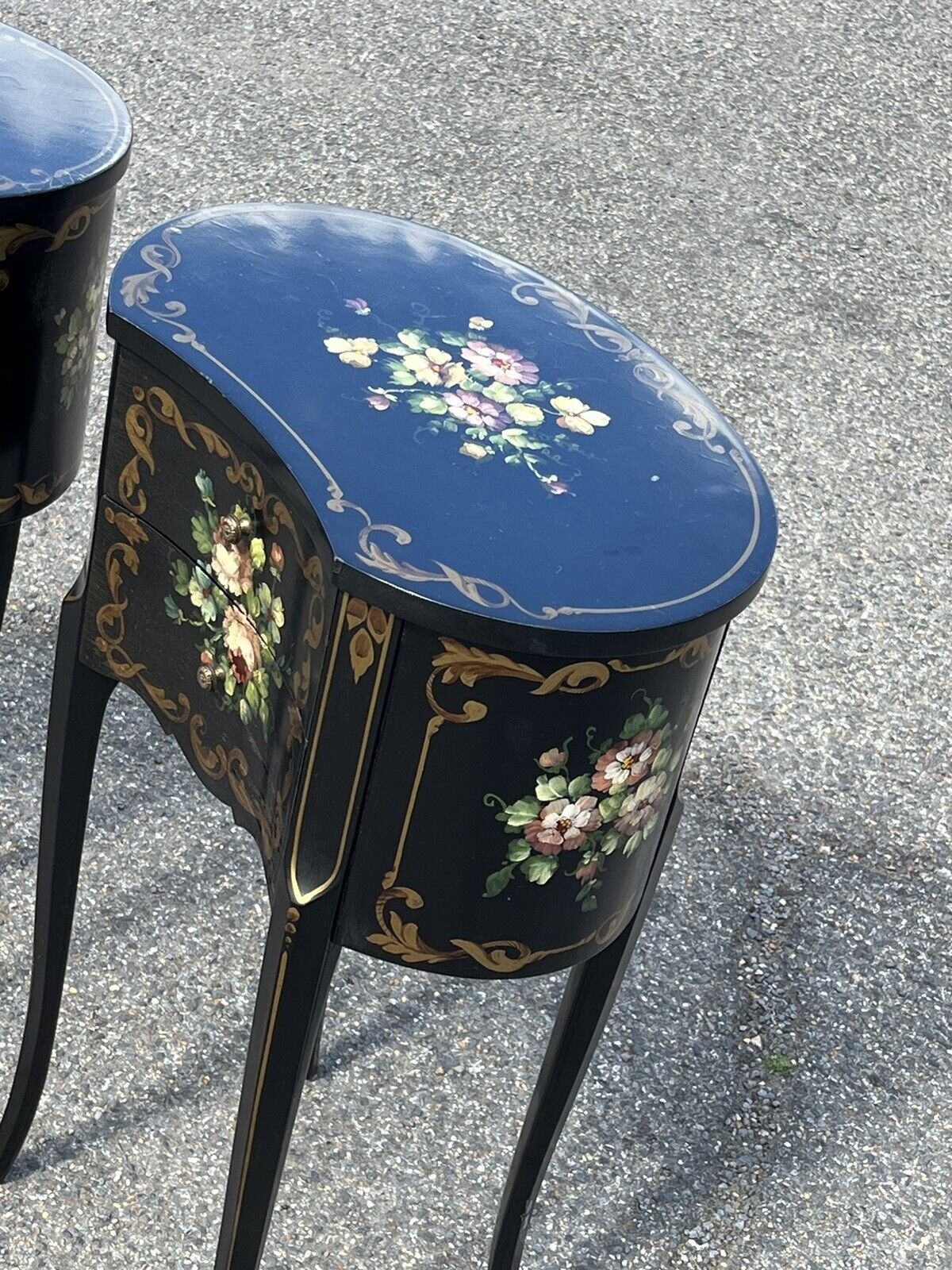 Pair Of Bedside Cabinets. Lamp Tables. Side Tables. Decorated With Flowers