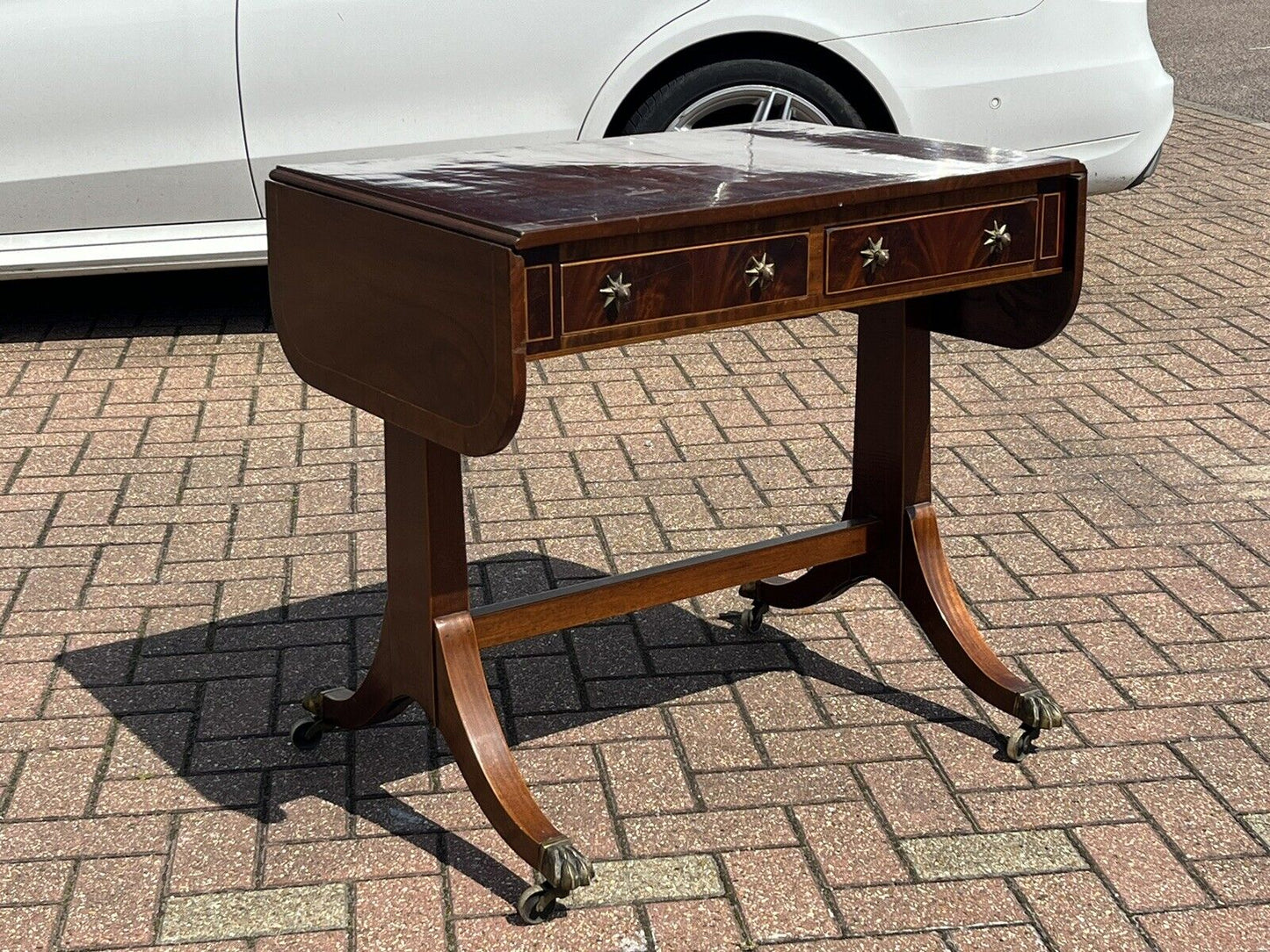 Antique Regency Inlaid Mahogany Sofa Table, Side Table, Console Table, Drawers