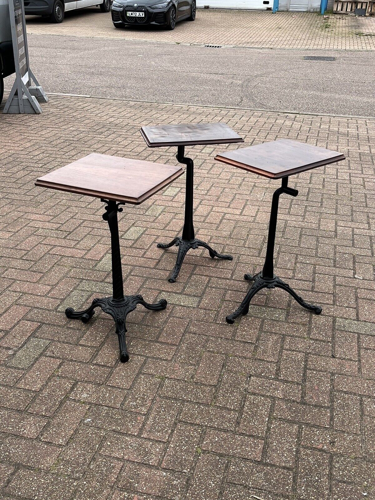 Antique Industrial Metal Factory Tables With Wooden Tops