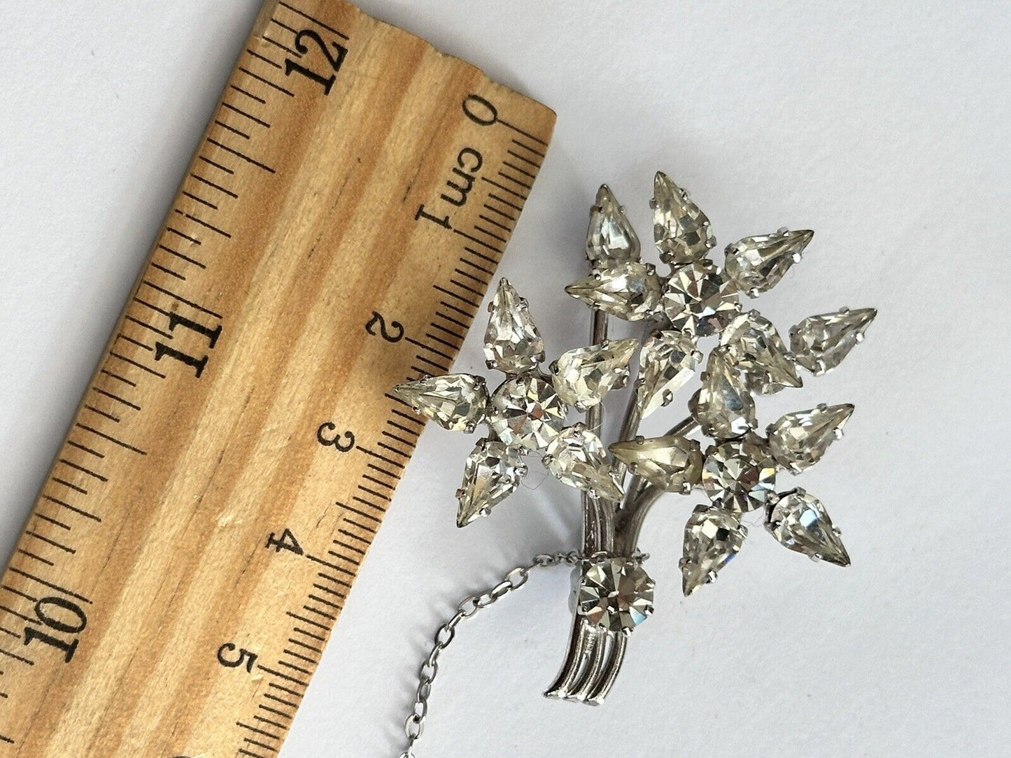 Vintage Silver Tone Paste Flower Spray Brooch Safety Pin