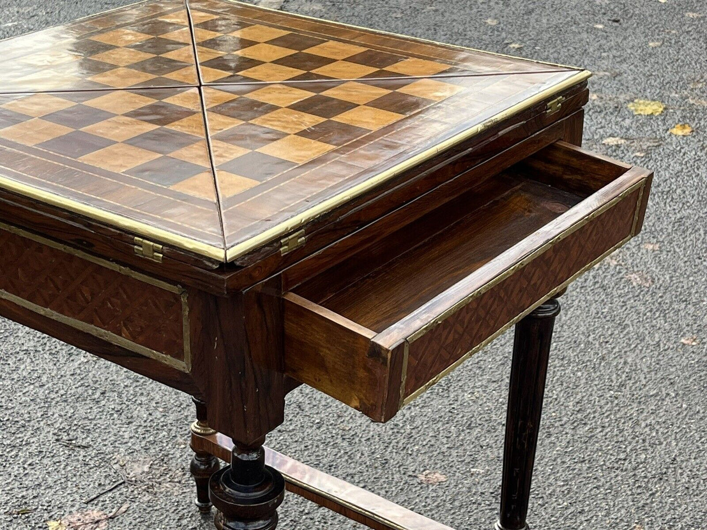 Chess & Games Table With Inlaid Top And Opening Playing Area.