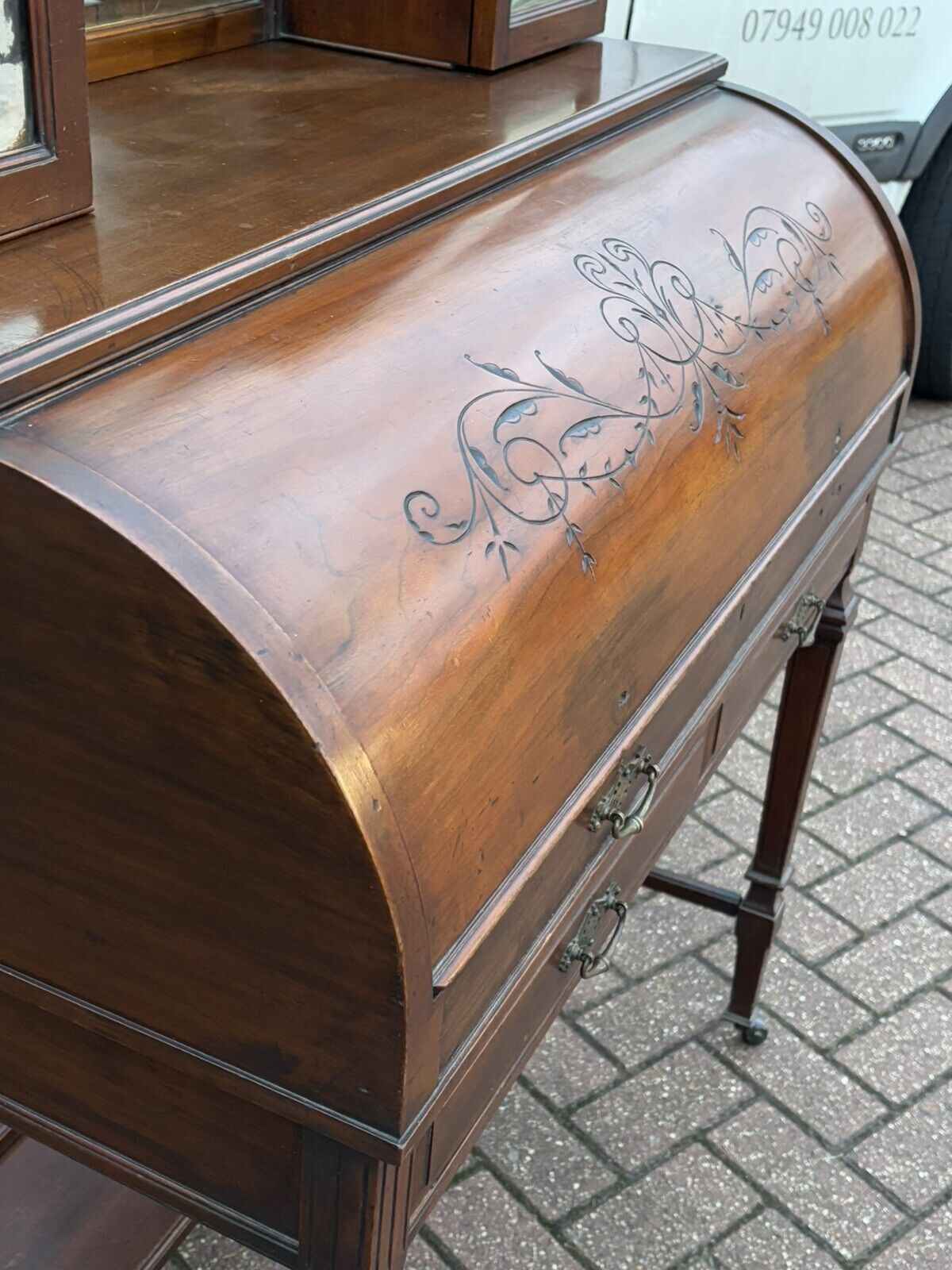 Victorian Satin Walnut Roll Top Desk With Fitted Interior , Loads Of Storage.