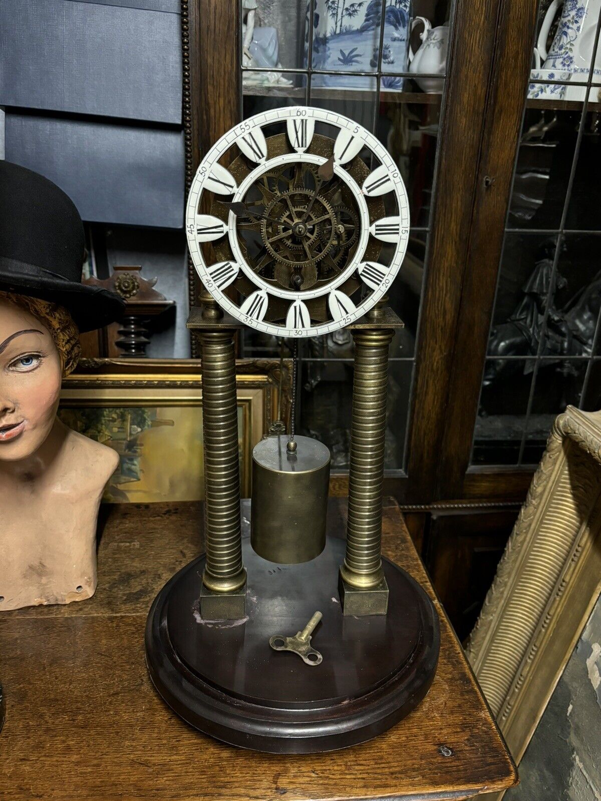 Skeleton Clock With Glass Dome. With Key. Large & Impressive.