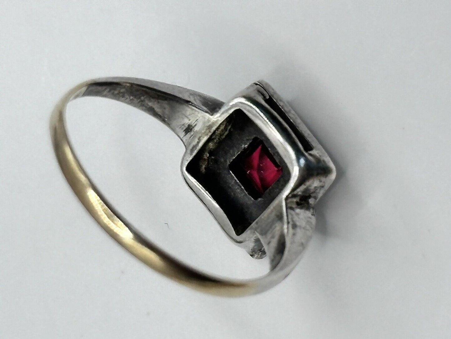 Art Deco 9ct Gold Silver 925 Red Clear Paste Ring