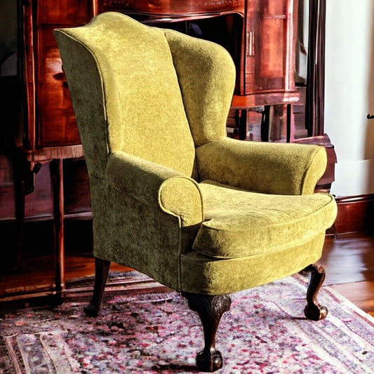 Antique Library Armchair. Fine Carved Mahogany Legs.