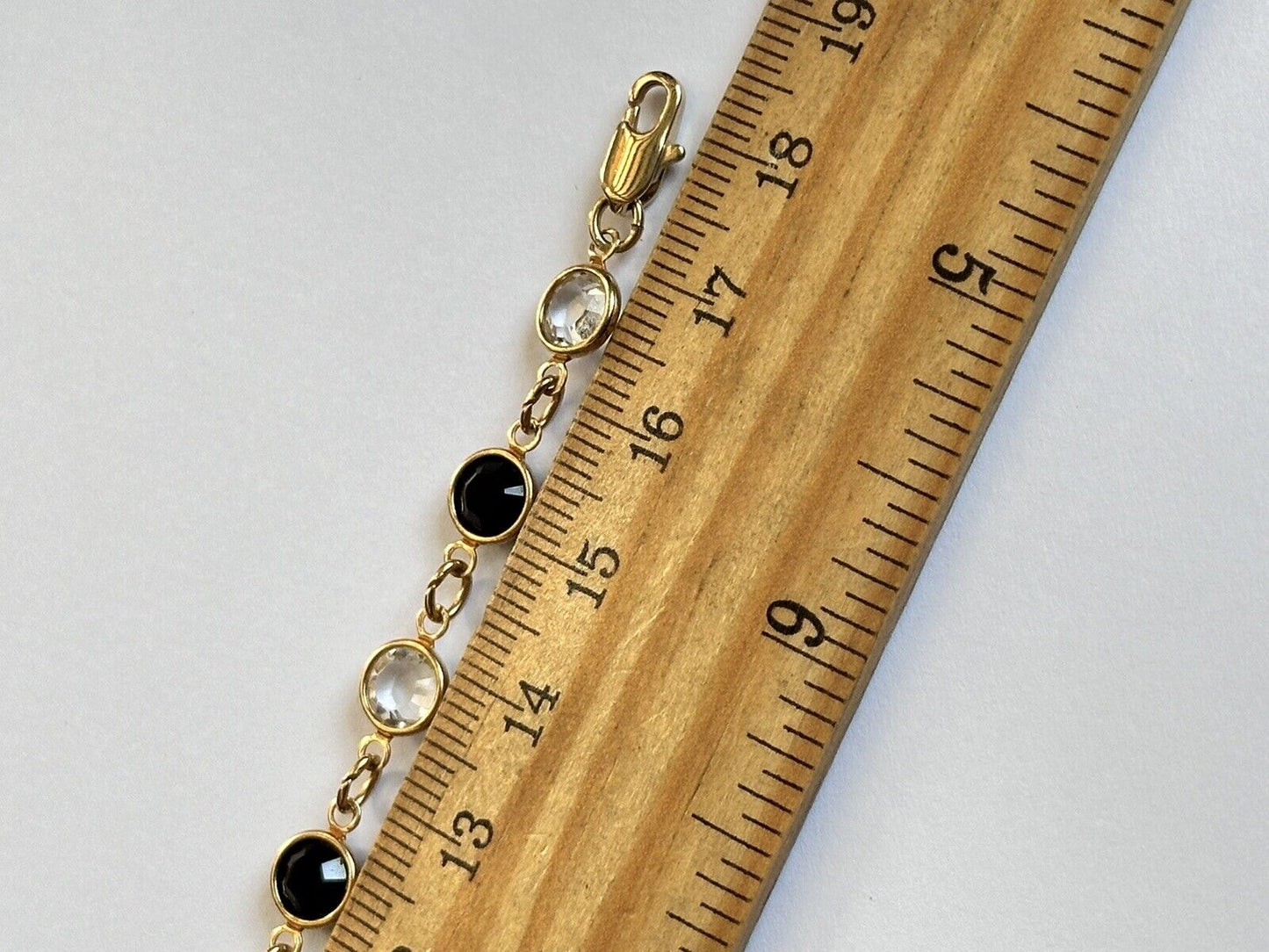 Vintage Gold Tone Bezel Set Black Clear Crystal Bracelet