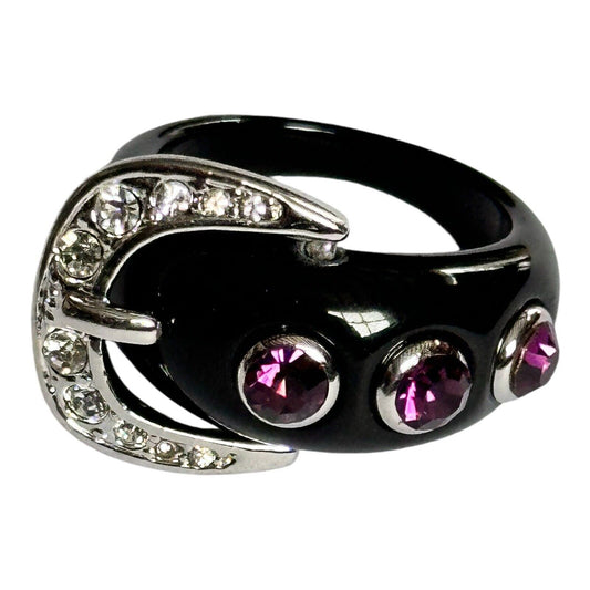 Vintage Black Band Purple Stone Buckle Ring