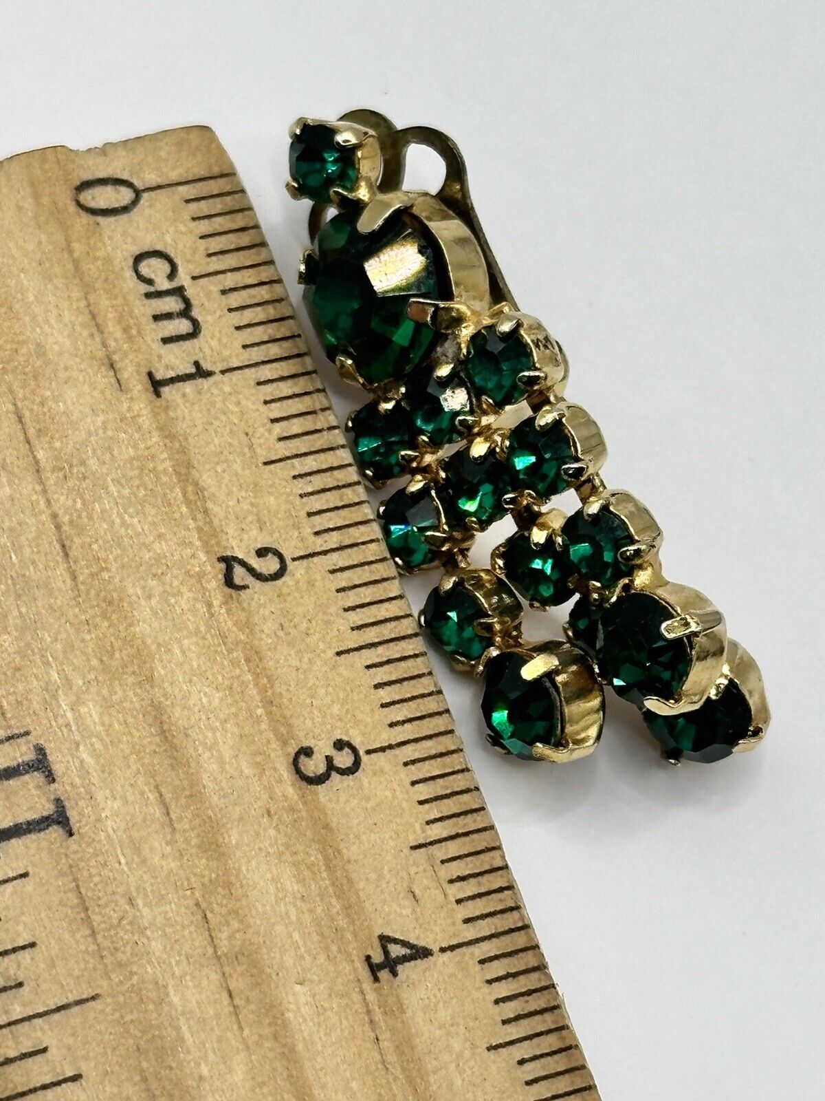 Vintage Gold Tone Green Paste Drop Clip On Earrings