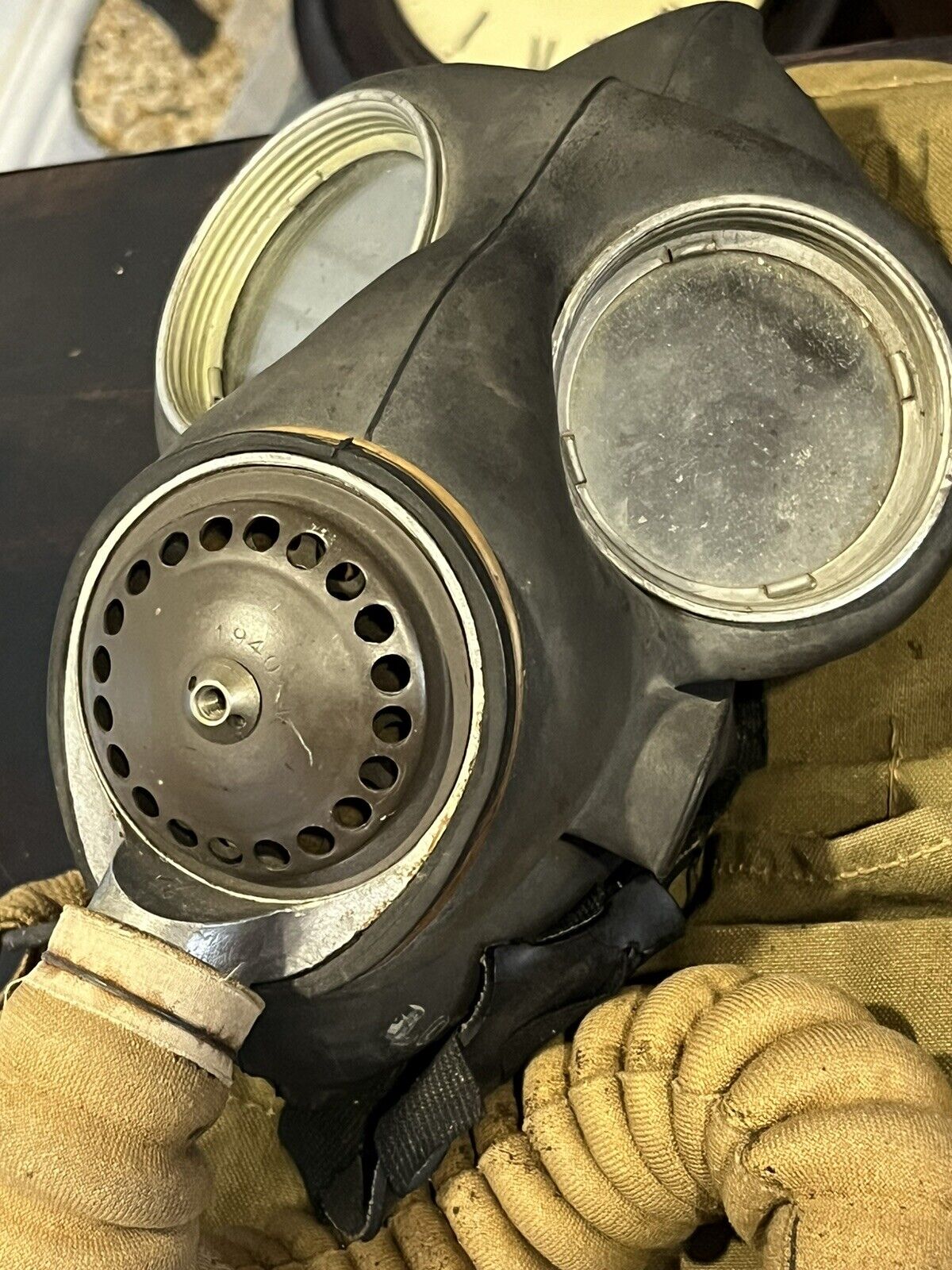 1942 Dated Gas Mask With Tin Of No 5 Ointment