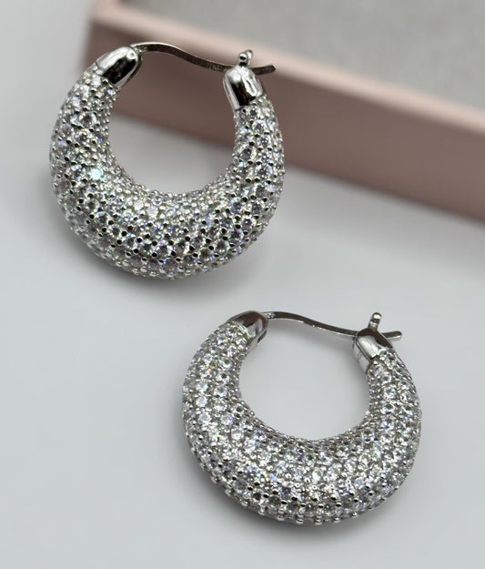 Vintage Diamonique Sterling Silver Hoop Earrings Boxed