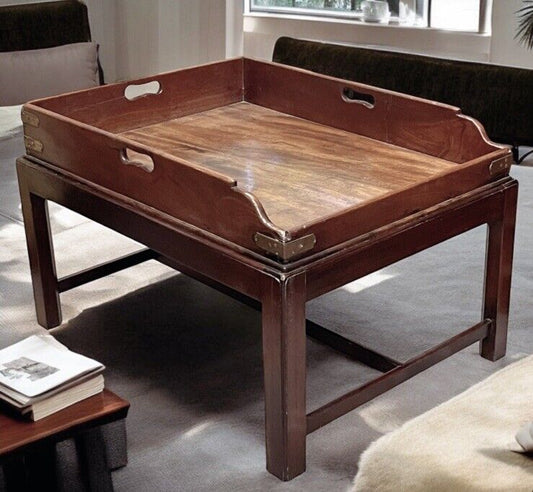 Antique Mahogany Lift Of Butlers Tray On Stand