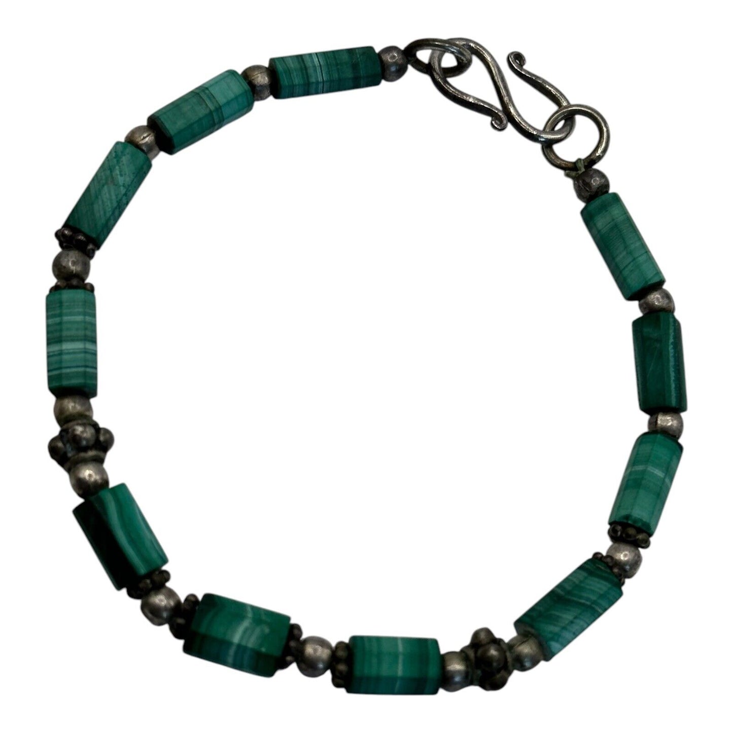 Vintage Malachite Silver Tone Bracelet