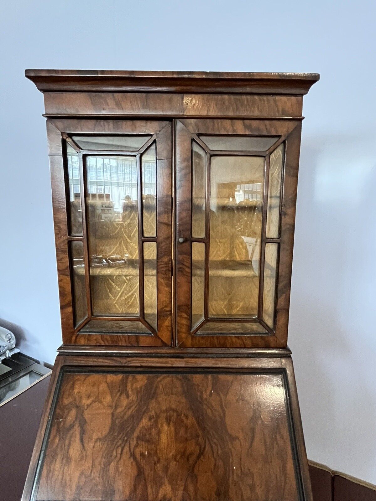 Miniature Apprentice Piece Walnut Bookcase Bureau, Fitted Interior.