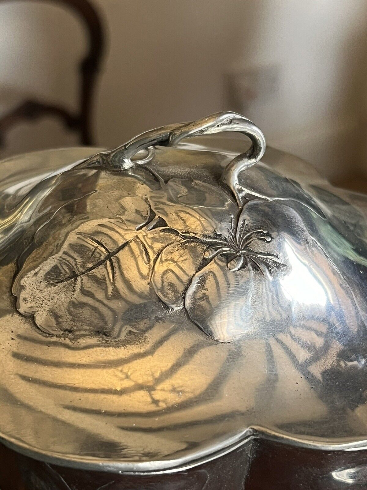 Art Nouveau Silver Plate Biscuit Barrel Moulded With Leaves &  Flowers