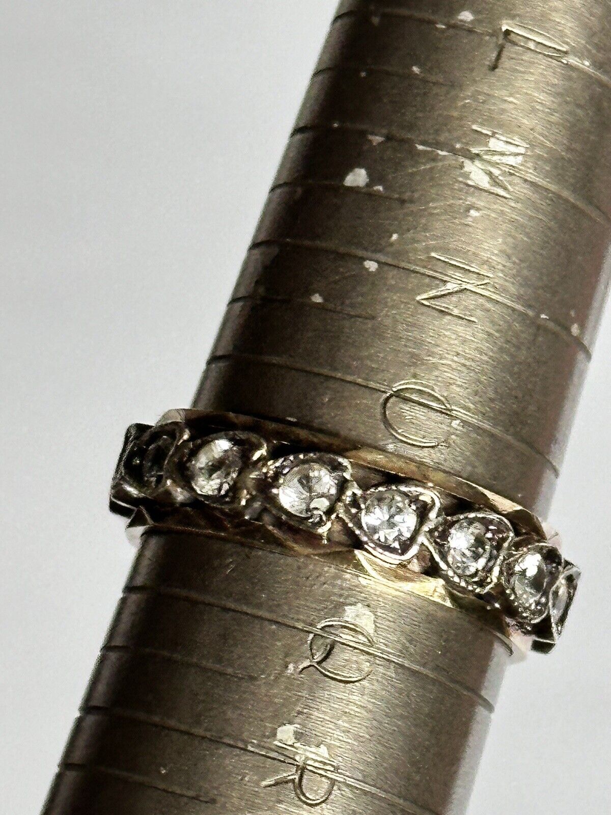 Vintage 9ct Yellow And White Gold Hearts Paste Eternity Ring