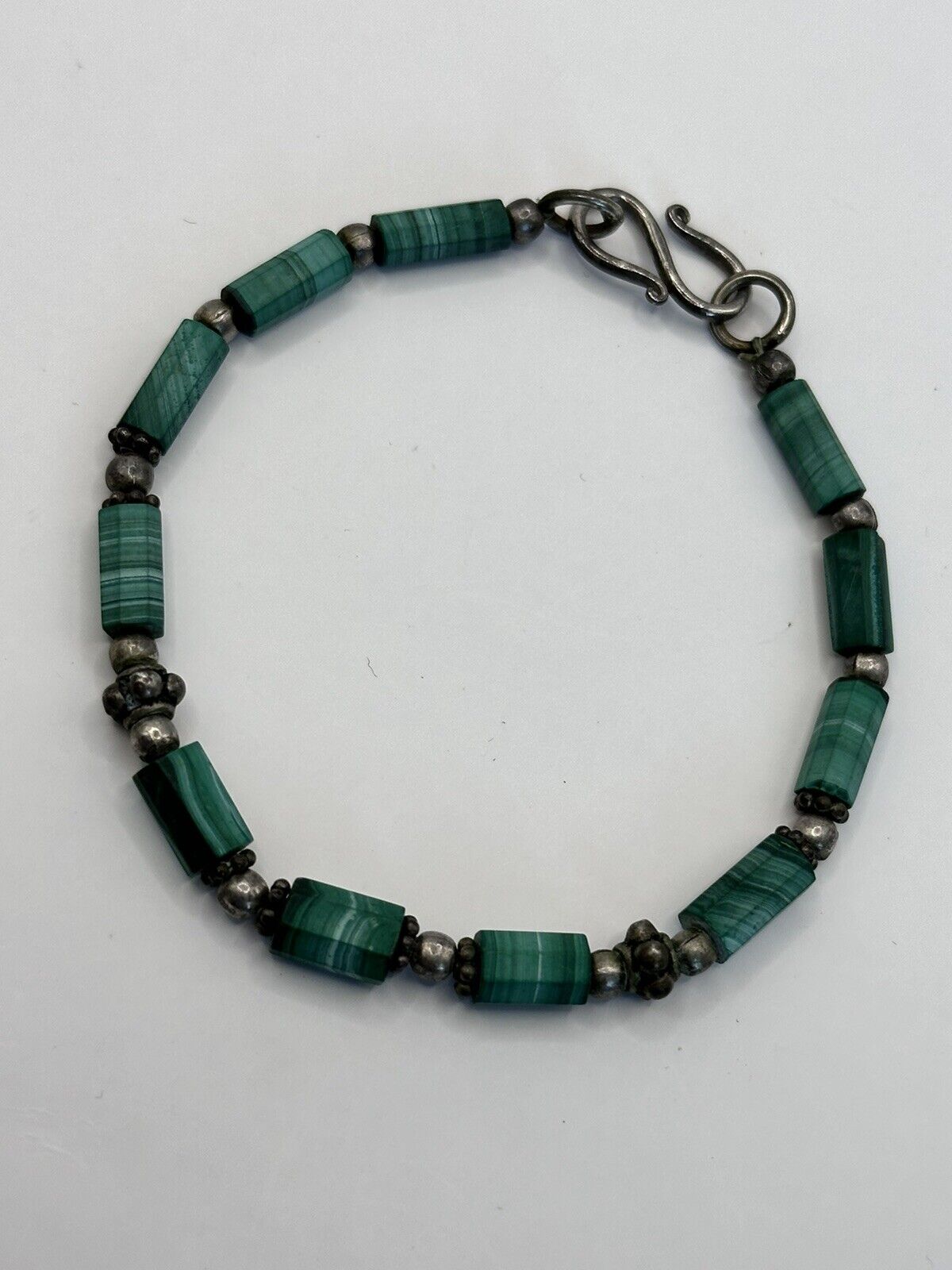 Vintage Malachite Silver Tone Bracelet