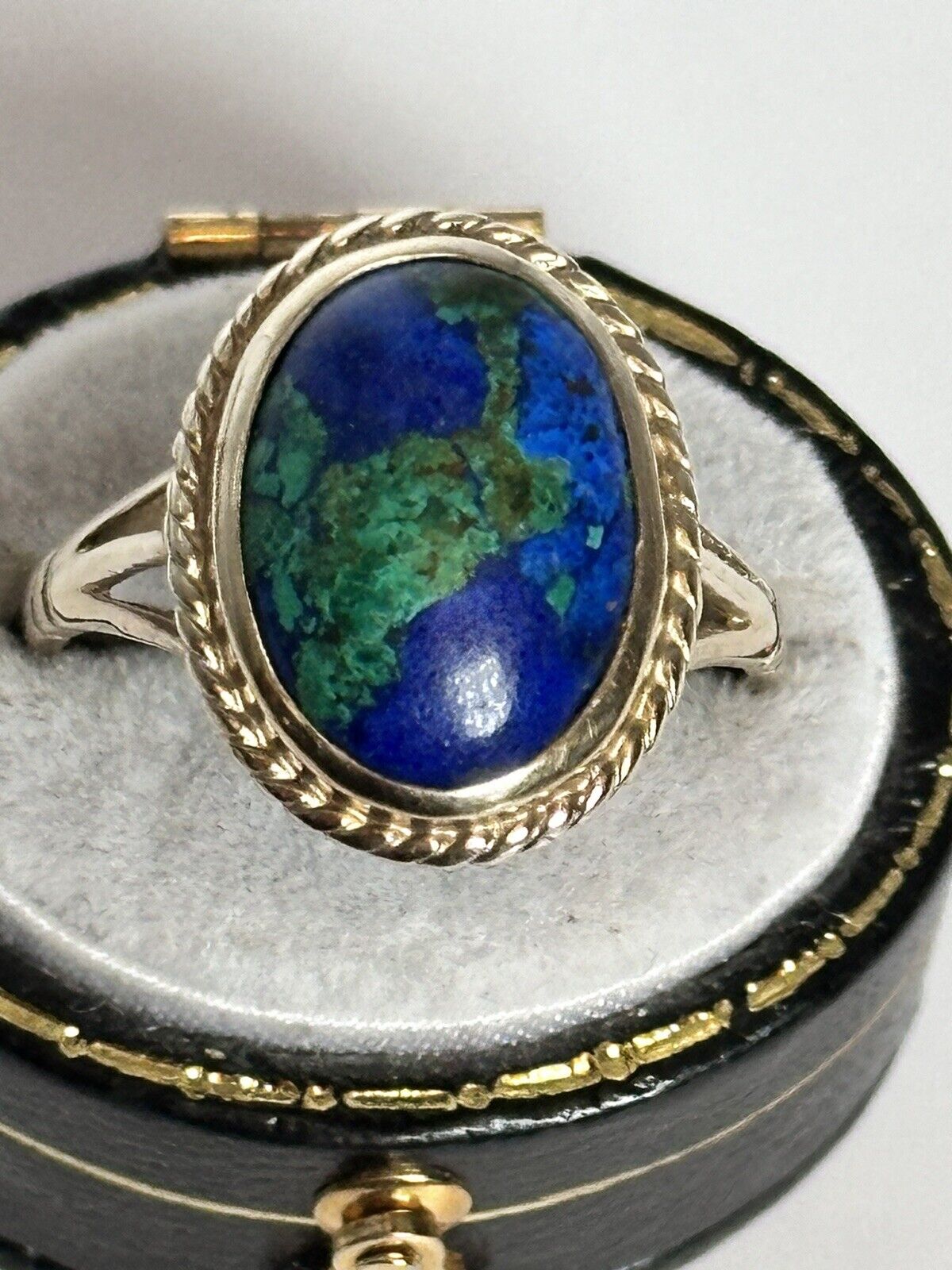 Antique Vintage 9ct Gold Azurite Malachite Ring