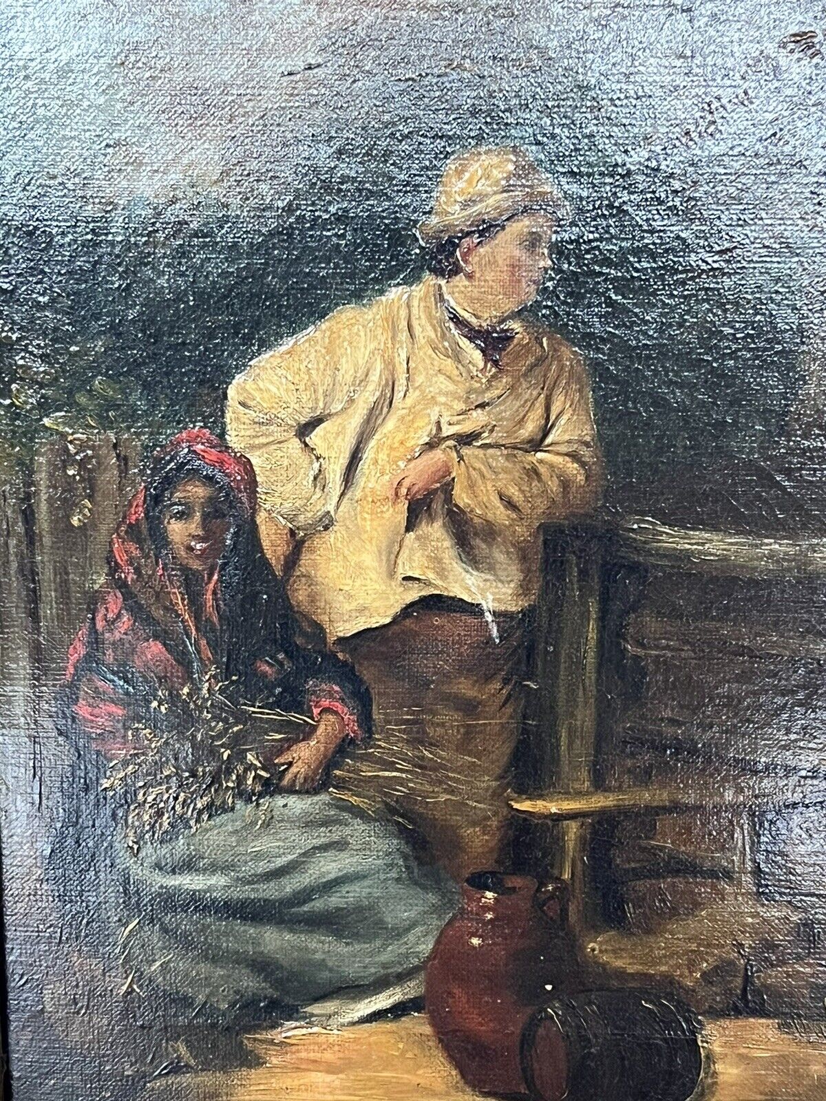 Antique Oil Painting . Oil on canvas in gold Gilt frame.