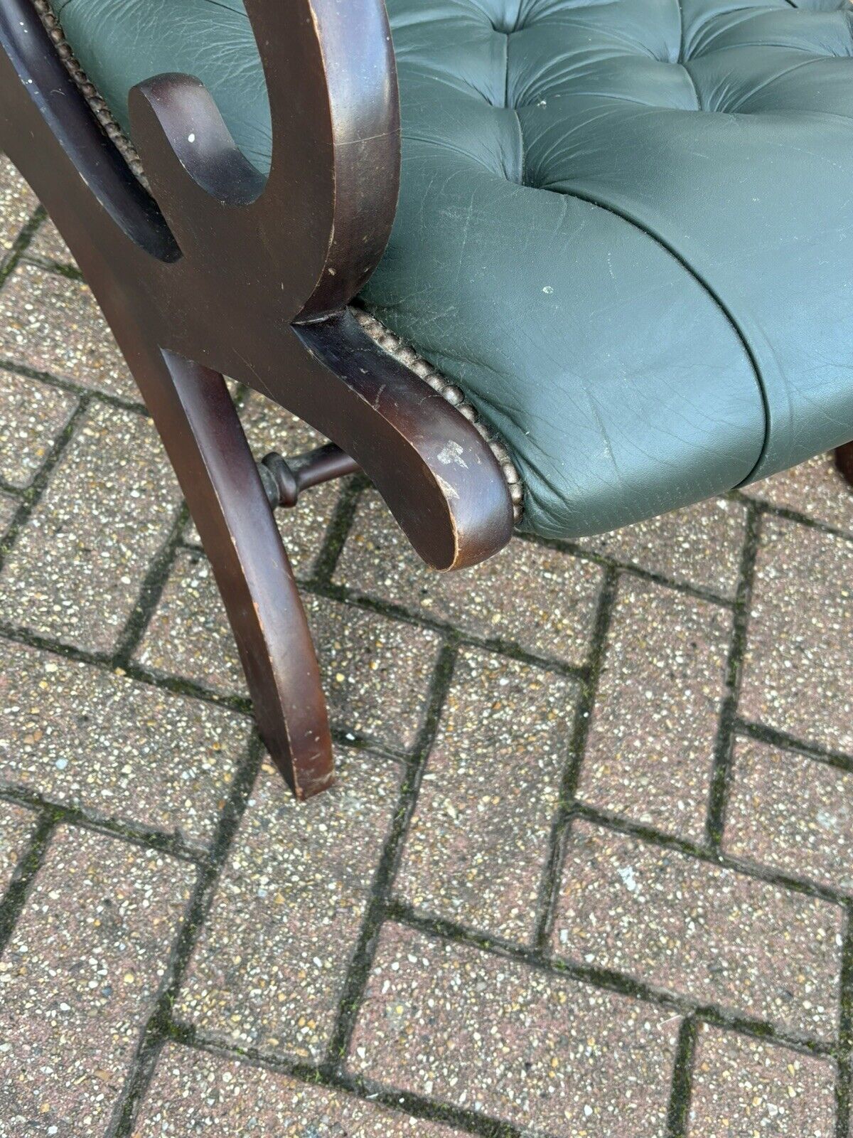 Pair Of Green Leather Buttoned Back Armchairs. Slipper Chairs/ Reading Chairs