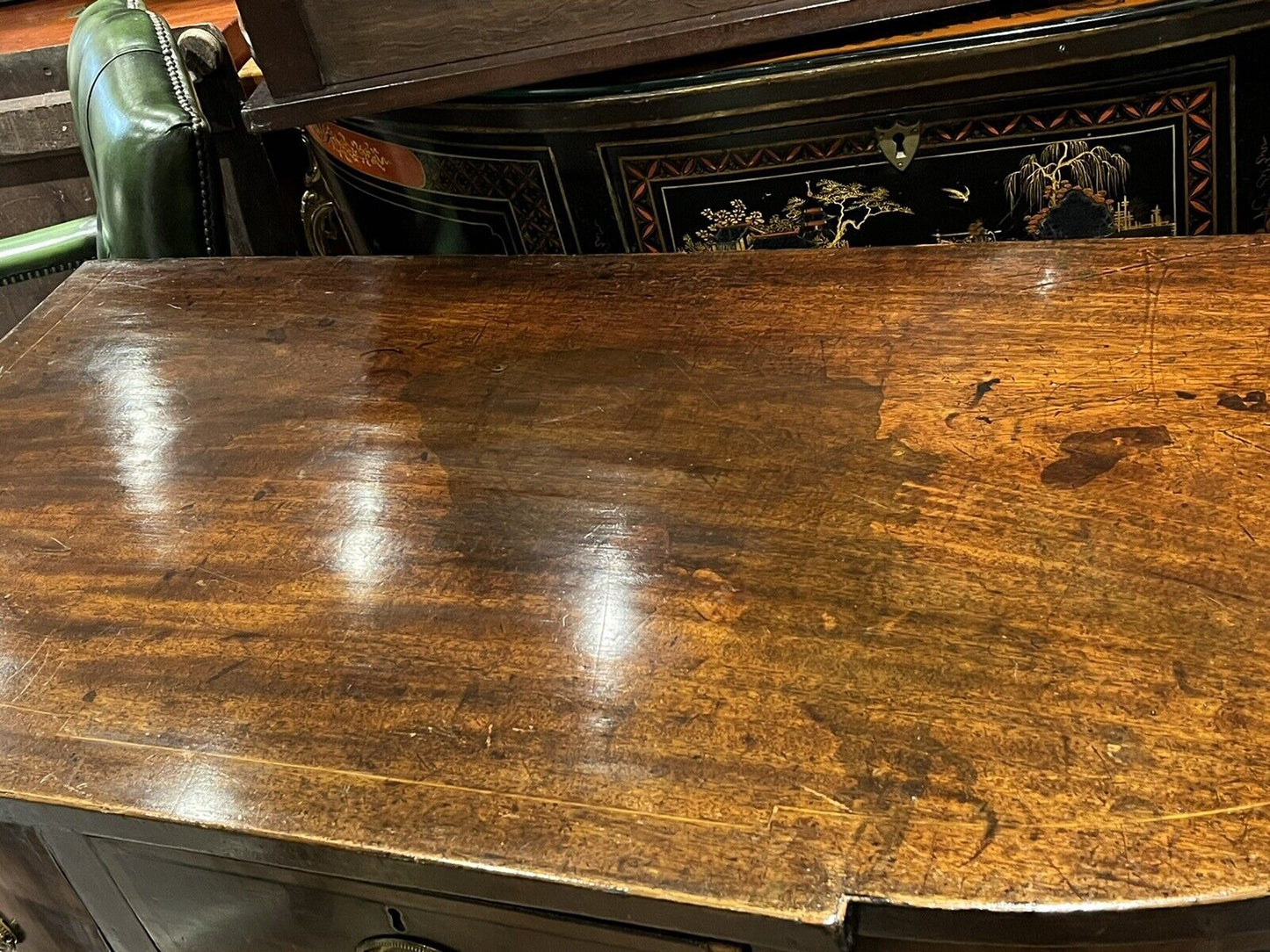 Georgian Inlaid Mahogany Sideboard. Small Proportions. Brass Handles.