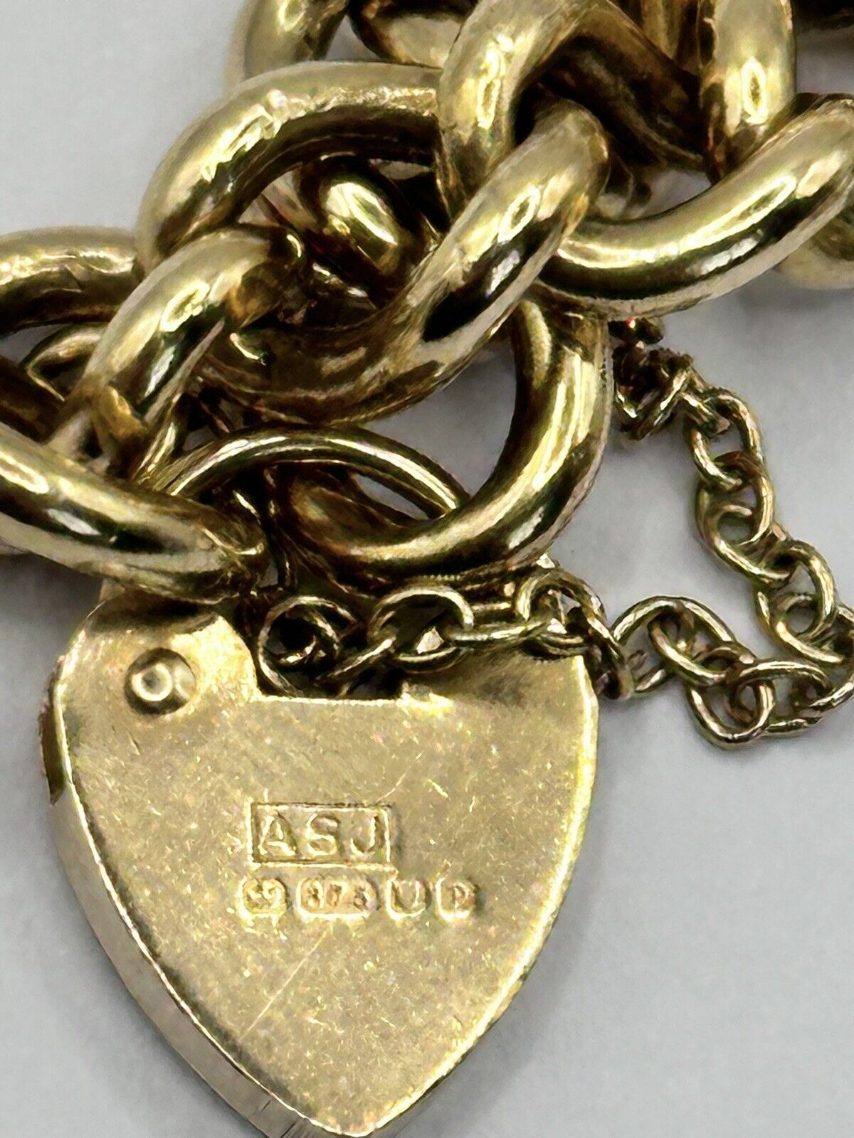 Vintage 9ct Gold Heart Padlock Bracelet With Sausage Dog Charm 28.51g