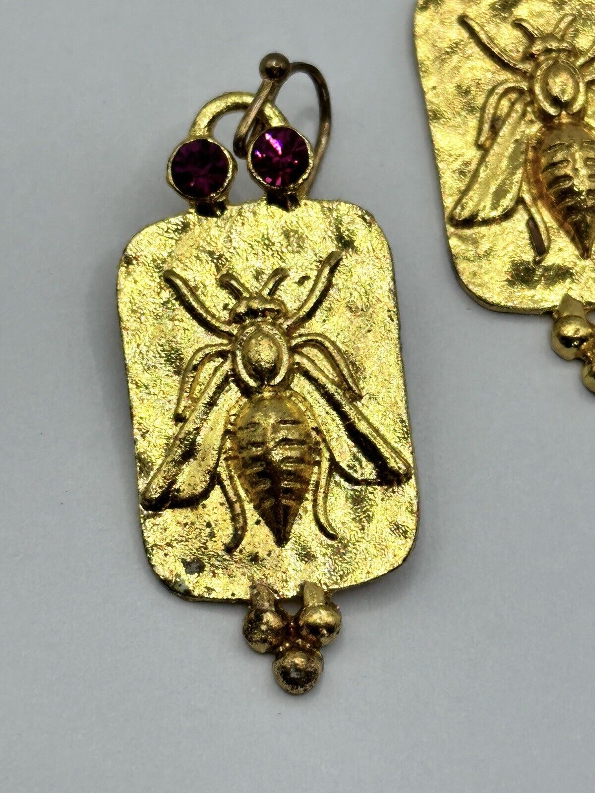 Vintage Gold Tone Bee Bug Drop Earrings