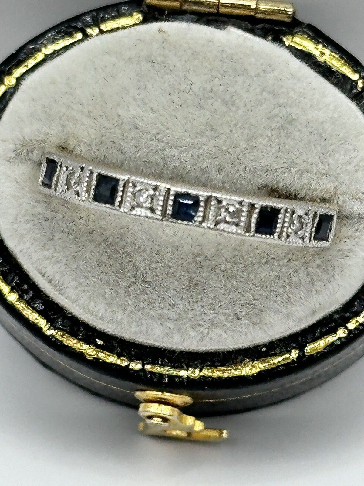 Antique Vintage 18ct Gold Platinum Sapphire Diamond Half Eternity Ring