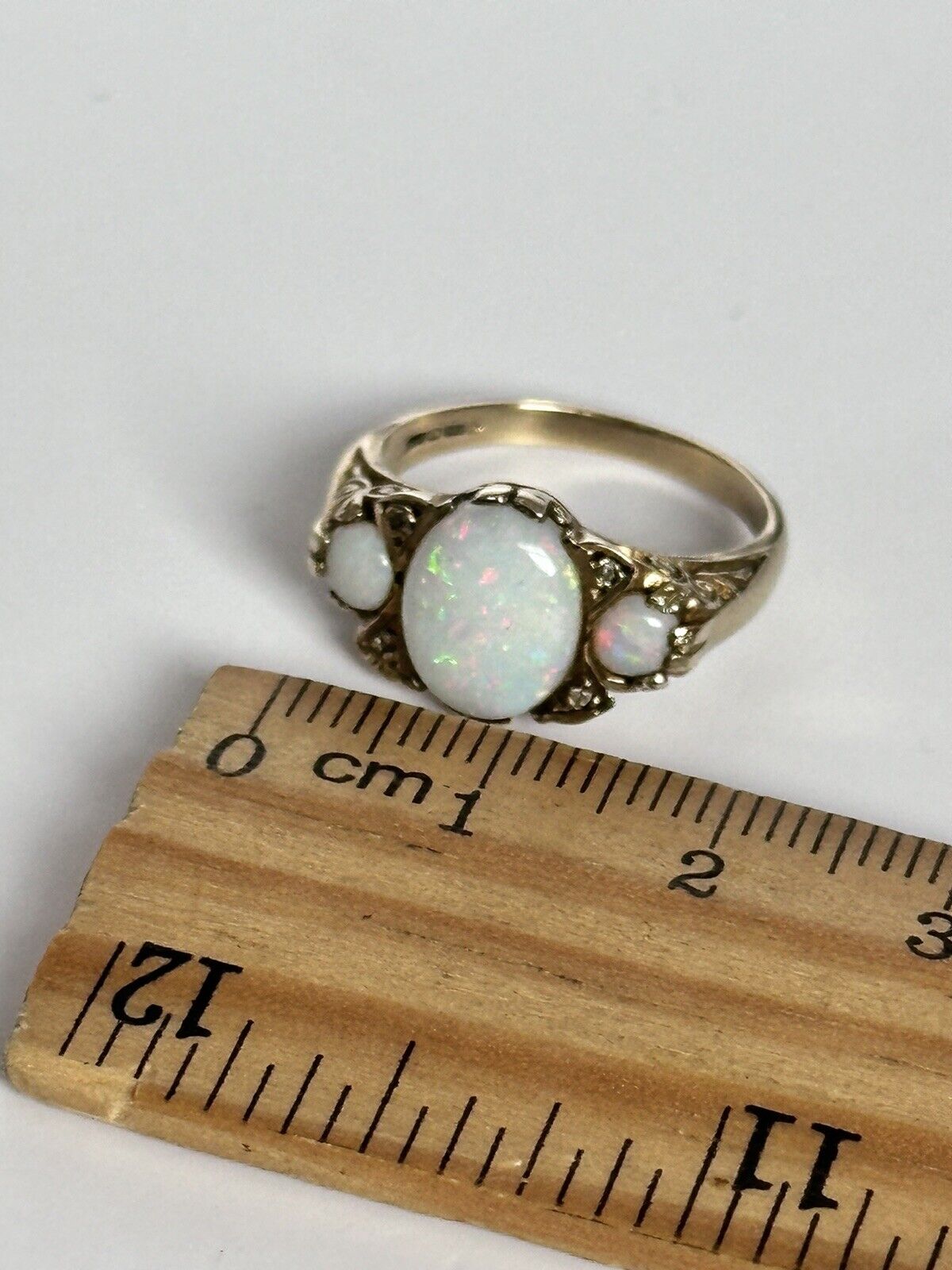 Vintage 9ct Yellow Gold Statement Opal Diamond Ring