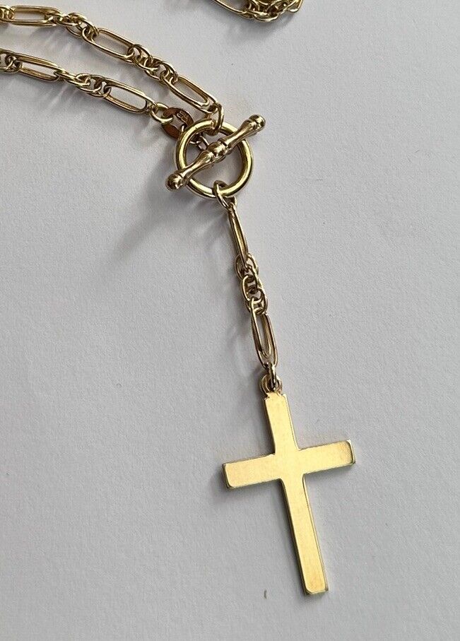 Vintage 9ct Gold Fob Chain T-Bar Cross Crucifix Necklace